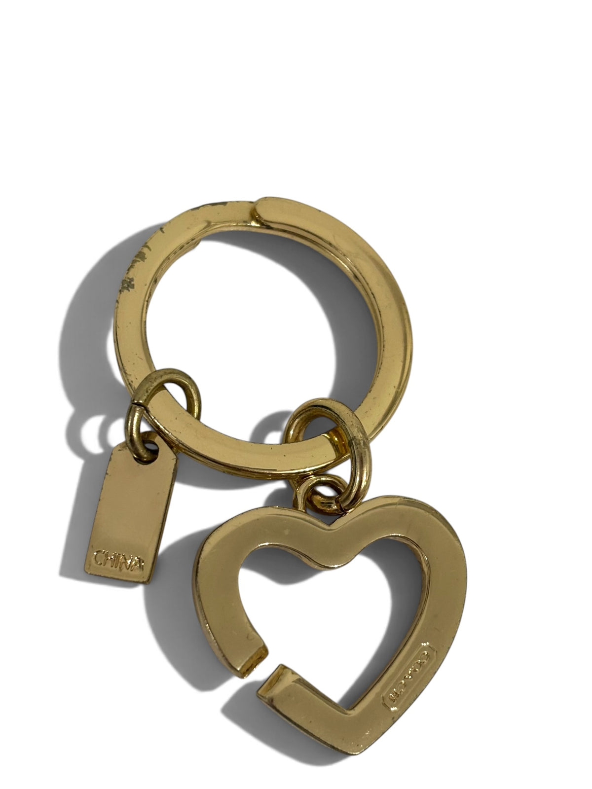 Pre-Owned Coach Heart Bag Charm Keyring Gold Tone Logo Pendant