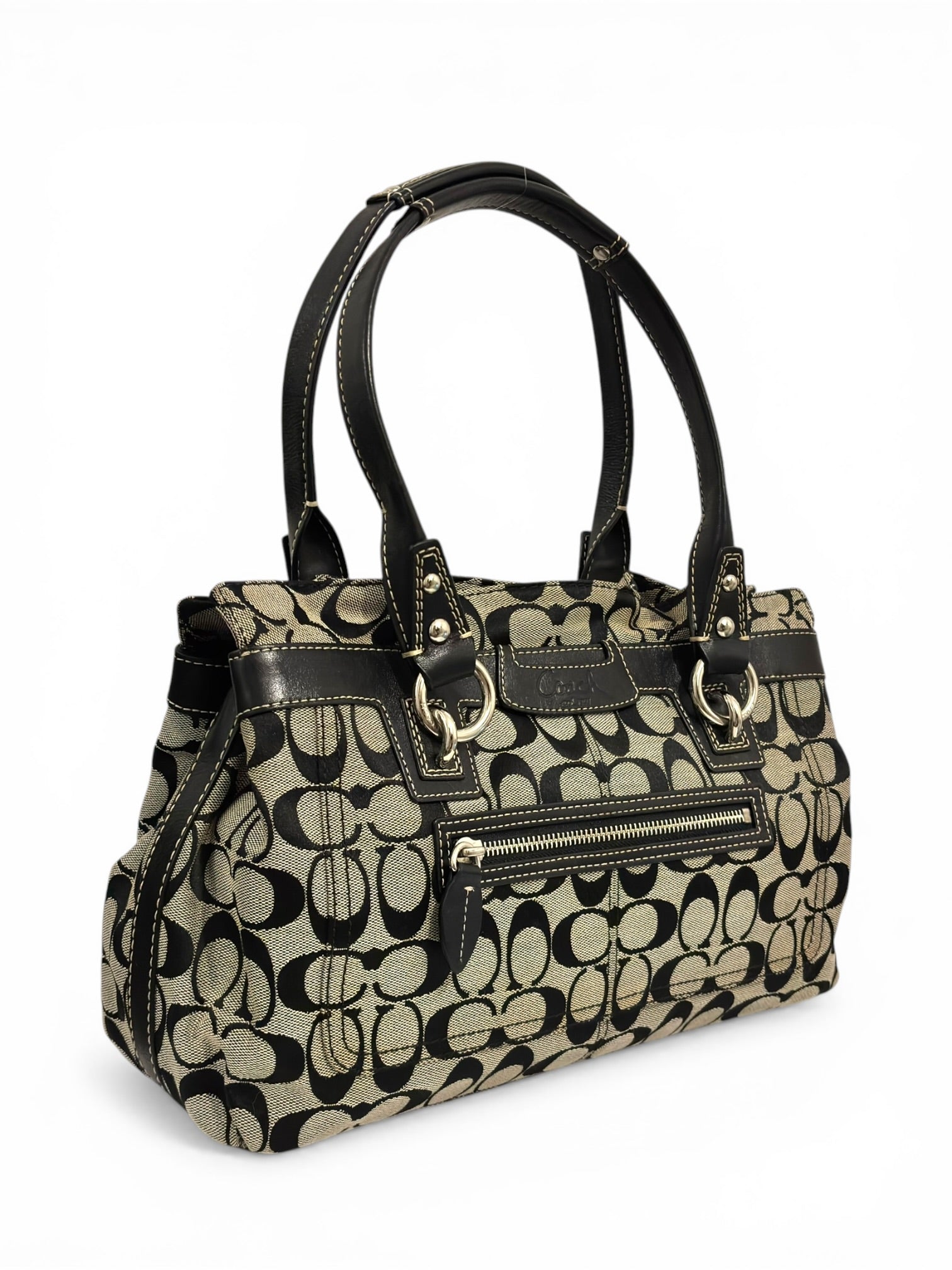 Coach Black & Grey Canvas Leather Penelope
Signature Tote Shoulder Bag