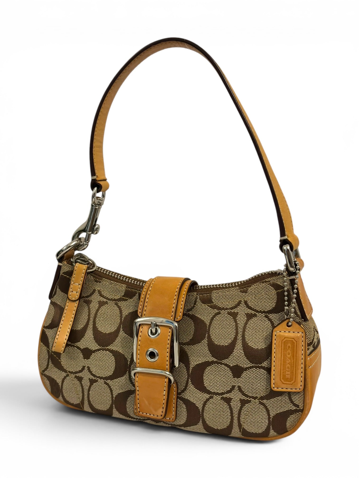 Coach Brown & Beige Tan Signature Mini Soho Demi Canvas & Leather Vintage Hobo Shoulder Bag
