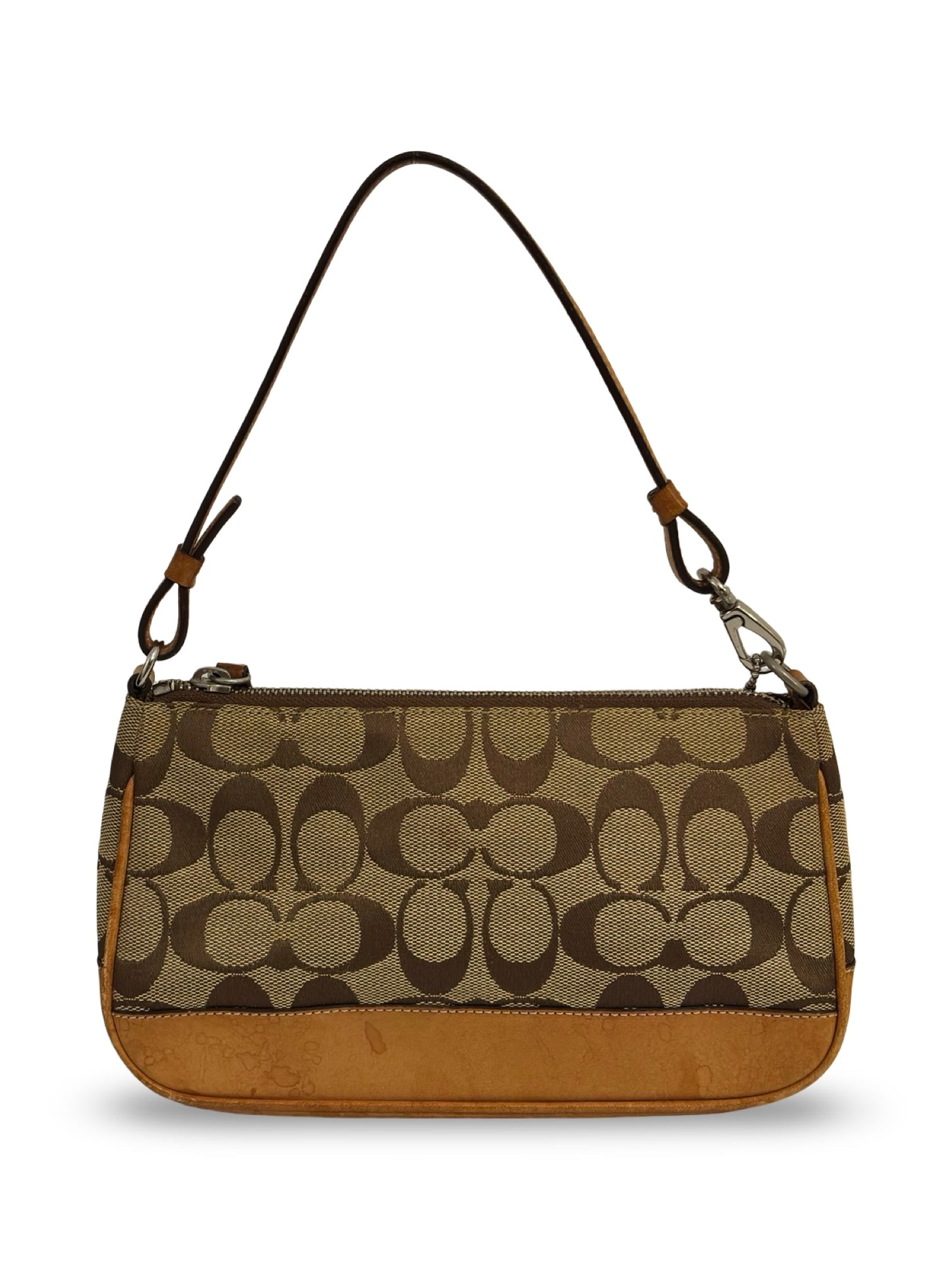 Coach Brown Mini ‘Demi’ Signature Canvas & Leather Pochette Vintage Shoulder Bag