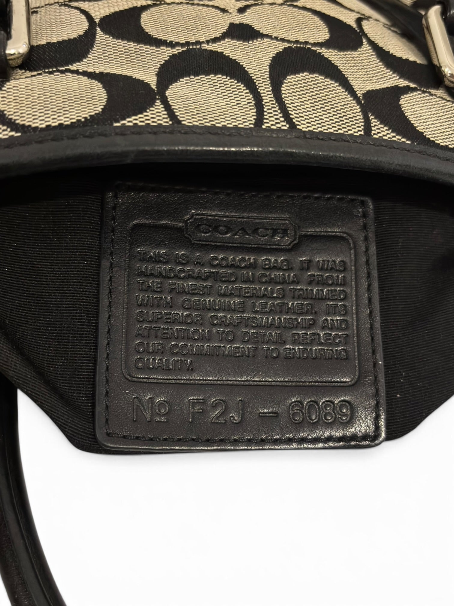 Vintage Y2K Coach Signature Canvas Tote Bag Black Leather Shoulder Bag F2J-6089