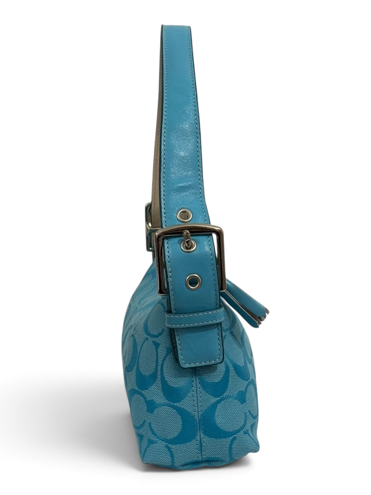 Vintage Coach Bag 6371 East West Signature Baguette In Rare Blue