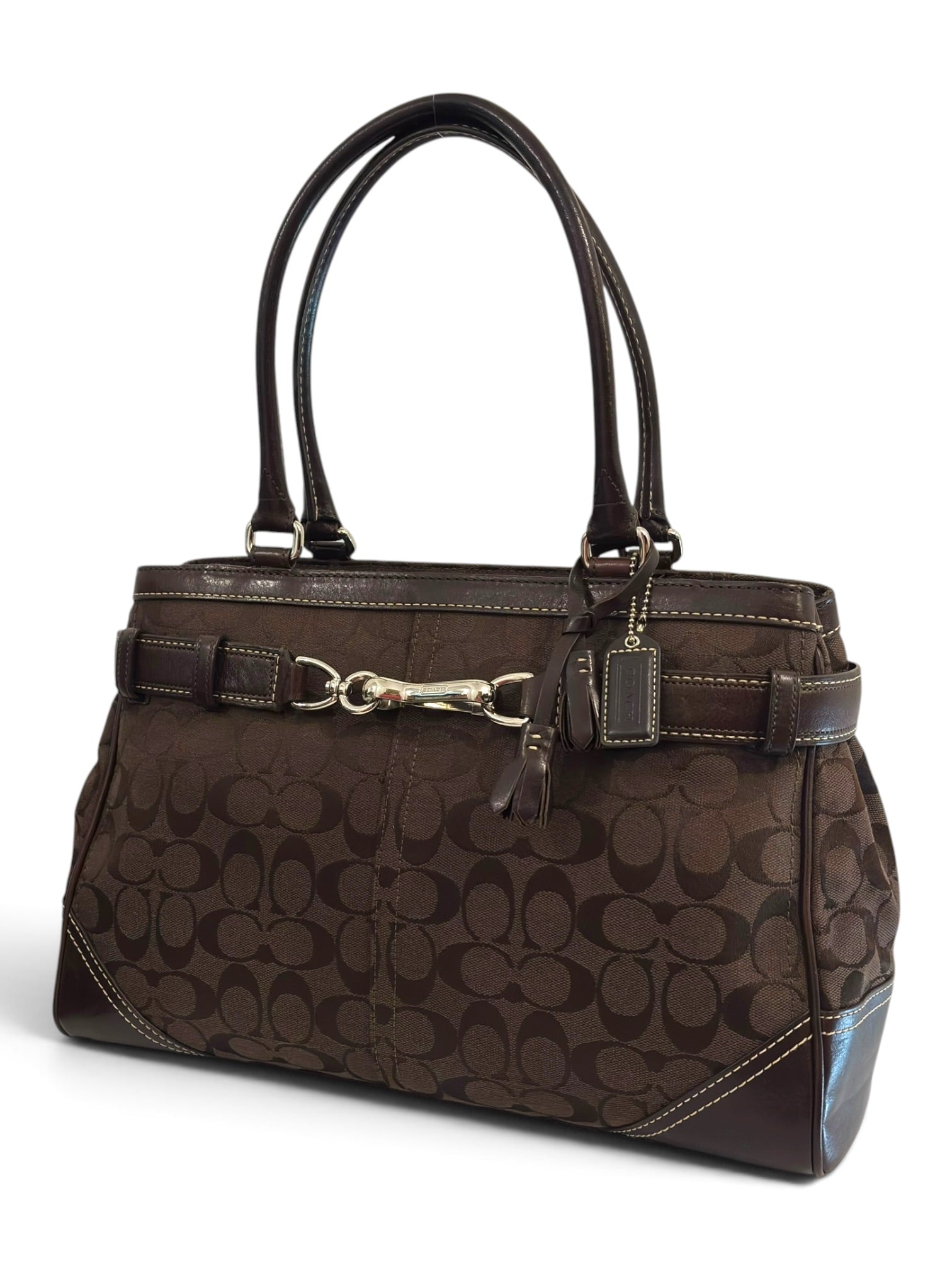 Vintage Coach Hamptons Bag Chocolate Brown Signature Canvas Shoulder Tote E05J-8K07