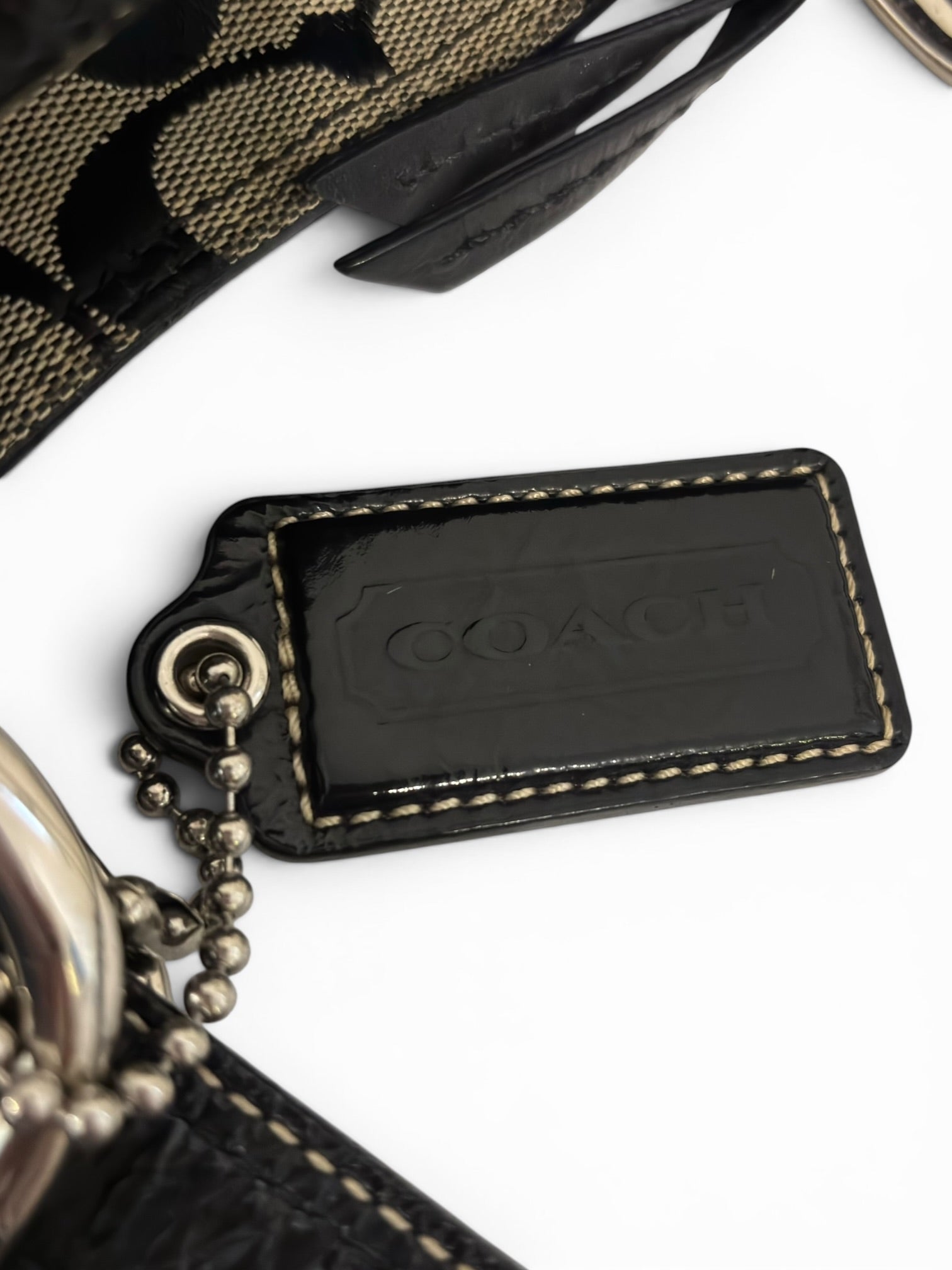 Vintage Coach Soho Signature Bag Pleated Black & Grey Tote Shoulder Bag