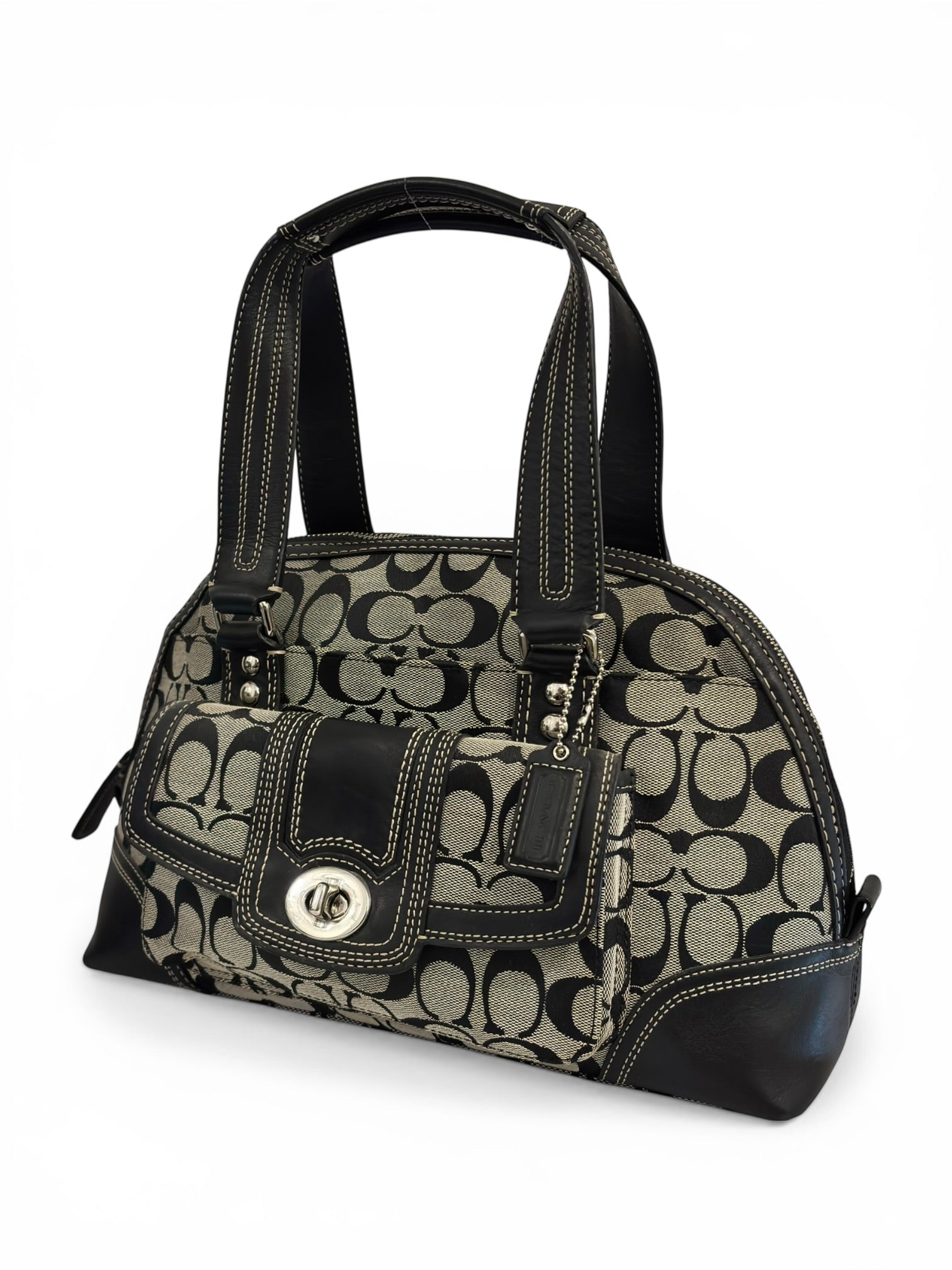 Coach Hampton Black & Grey Signature Turnlock Vintage Dome Shoulder Bag