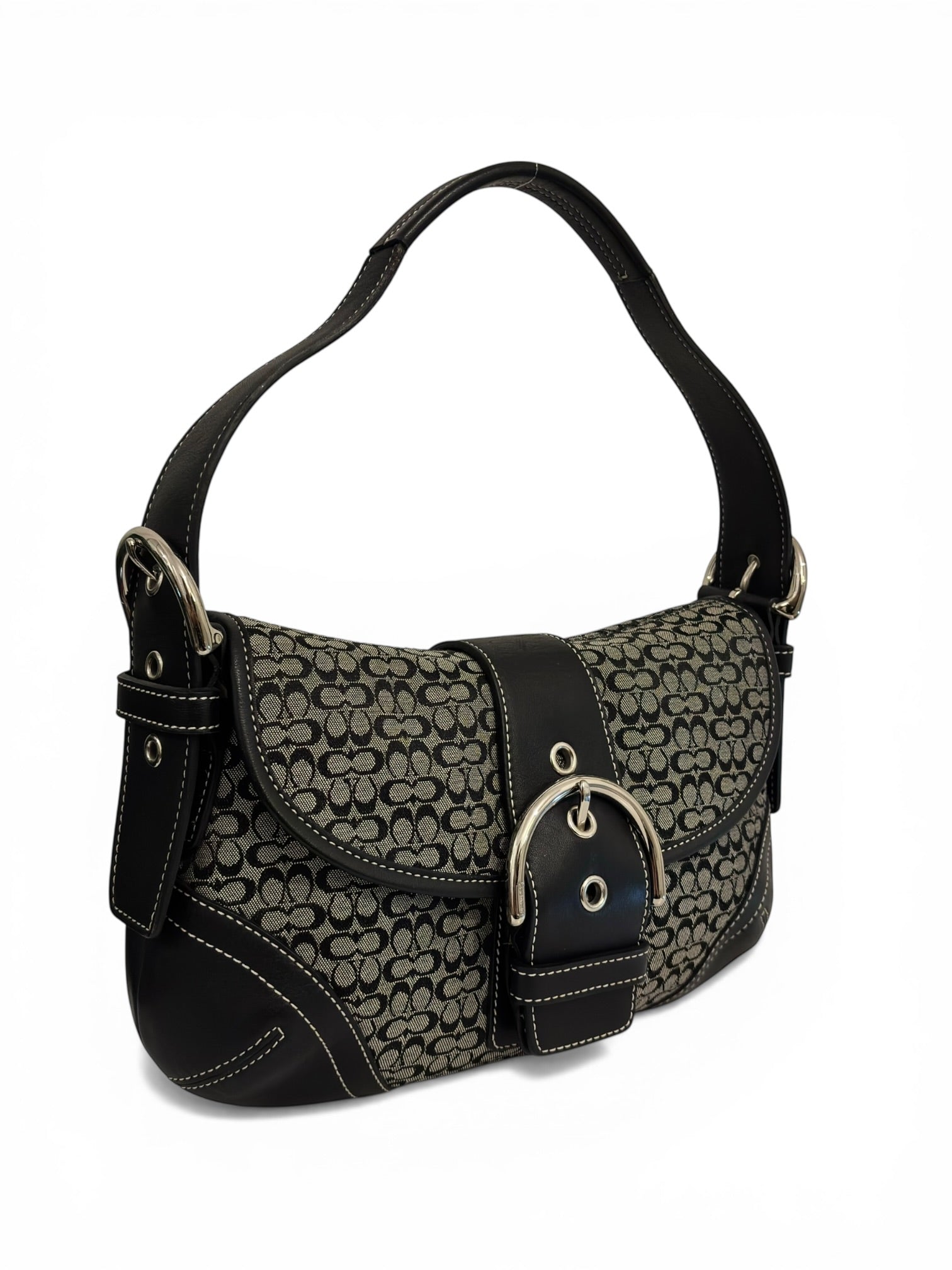 Coach Soho Black & Grey Signature Canvas & Leather Vintage Hobo Shoulder Bag