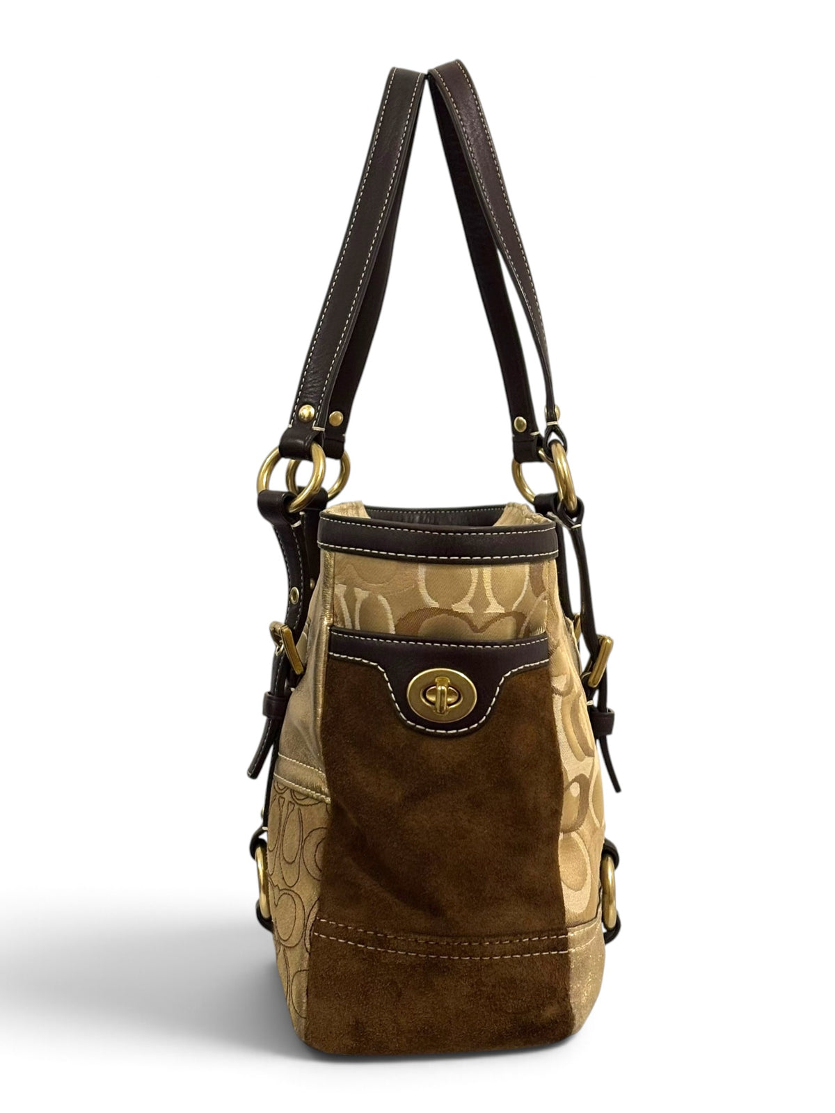 Vintage Coach Patchwork Bag 10388 Gold And Brown Tote