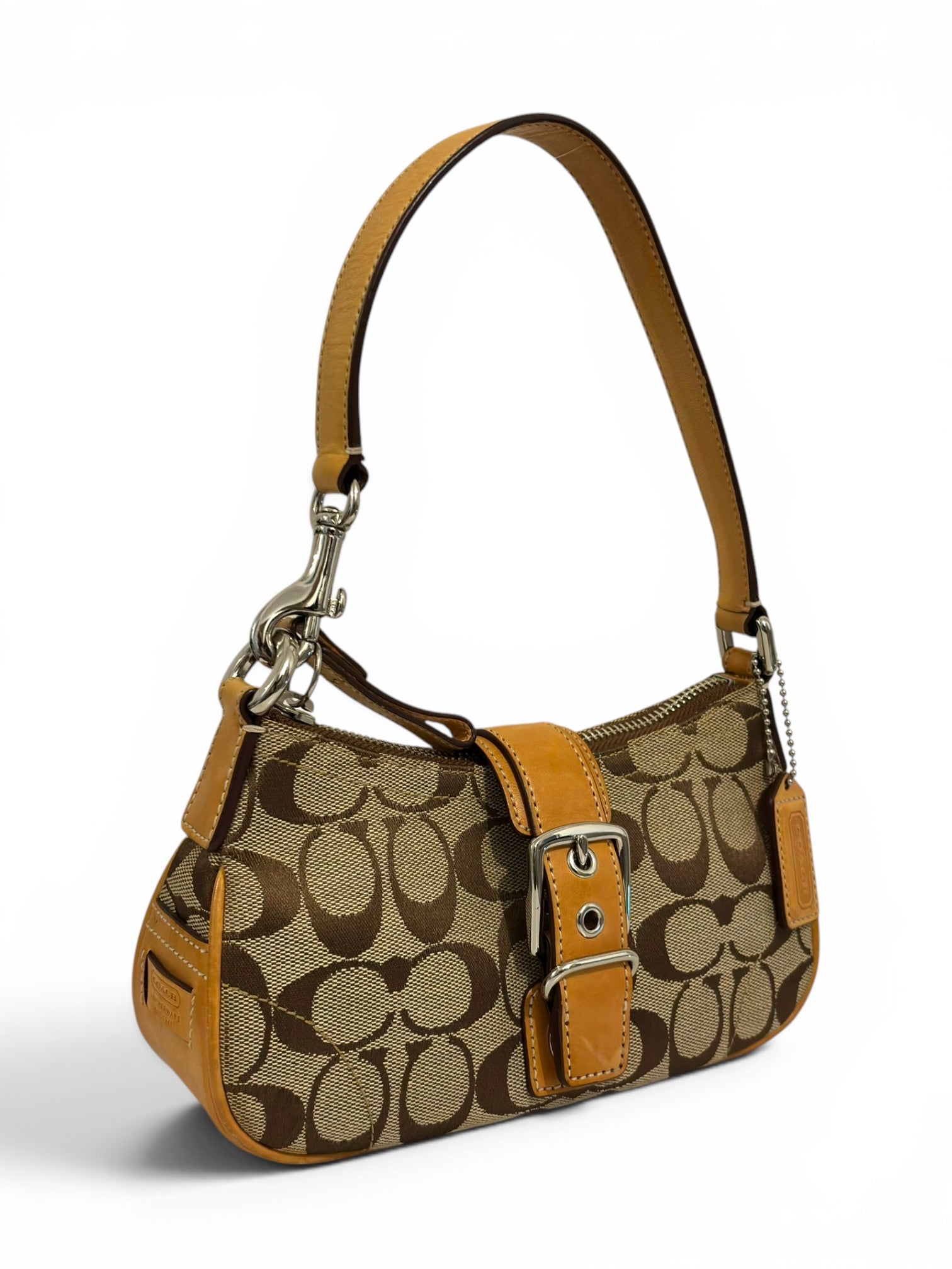 Coach Brown & Beige Tan Signature Mini Soho Demi Canvas & Leather Vintage Hobo Shoulder Bag