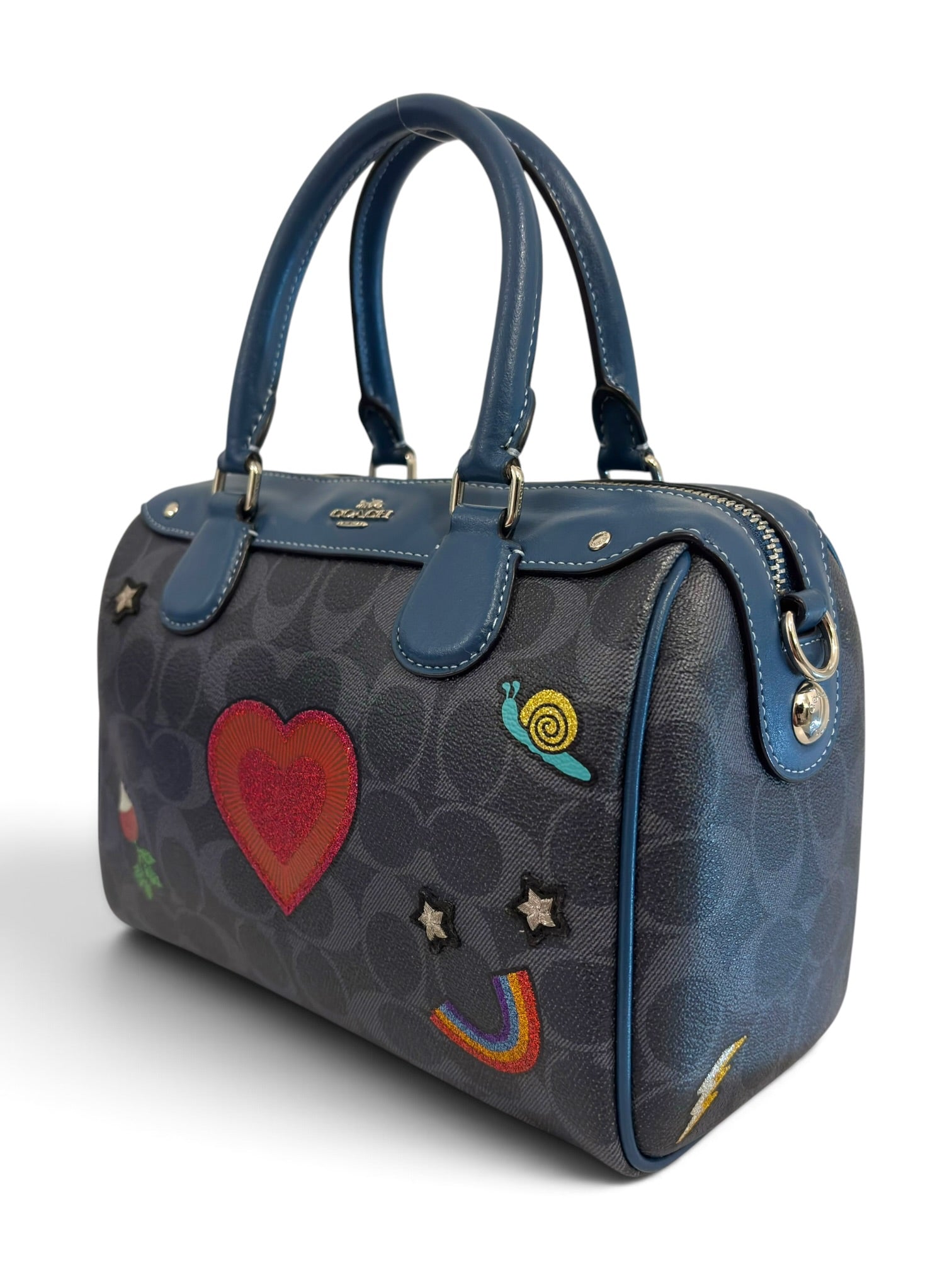 Coach Mini Bennett Embroidered Bag Signature Blue Patch Leather Heart Rainbow Handbag F26166