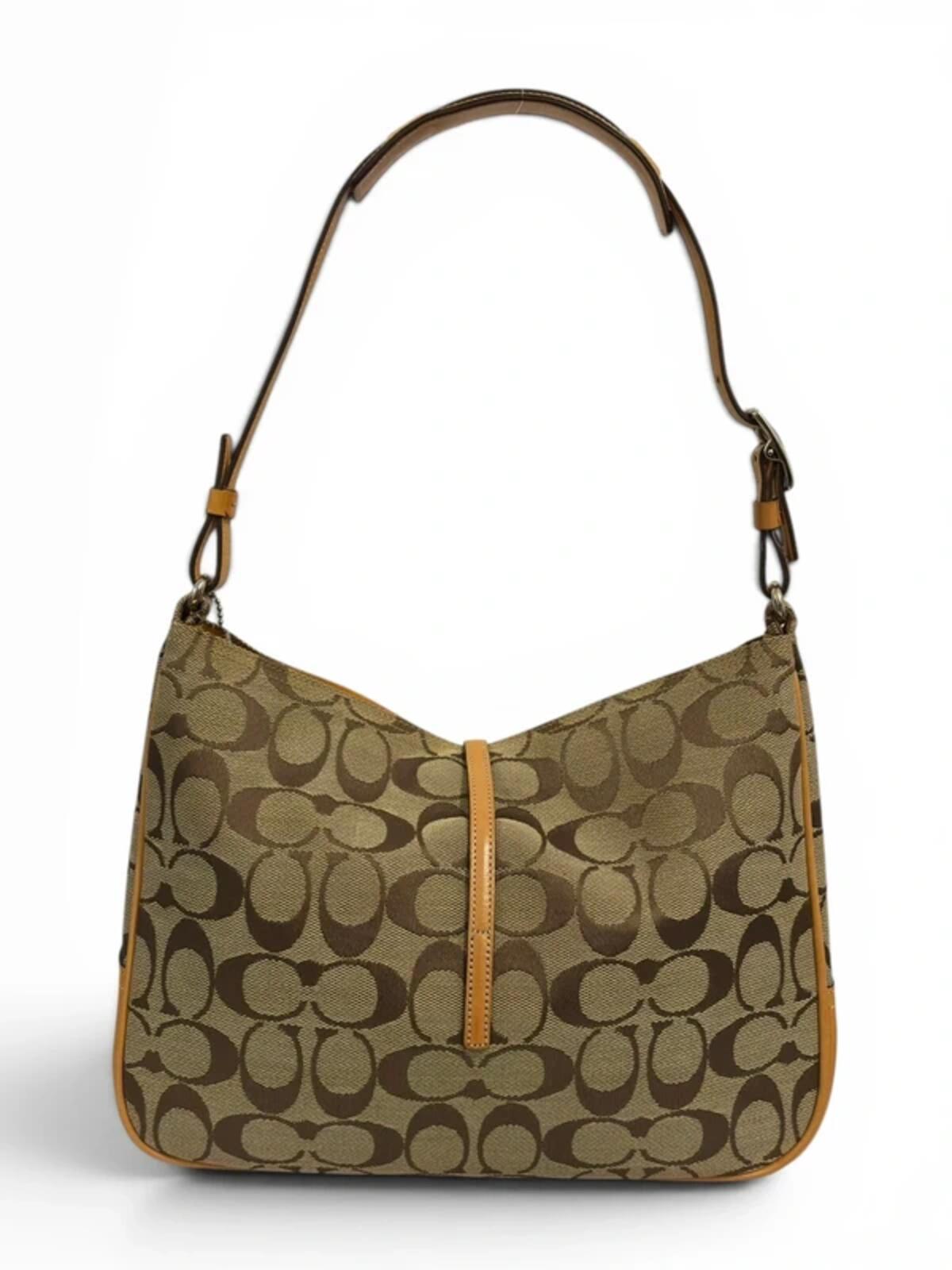 Coach Brown Tan Hamptons Brown Clip Canvas & Leather Vintage Hobo Shoulder Bag