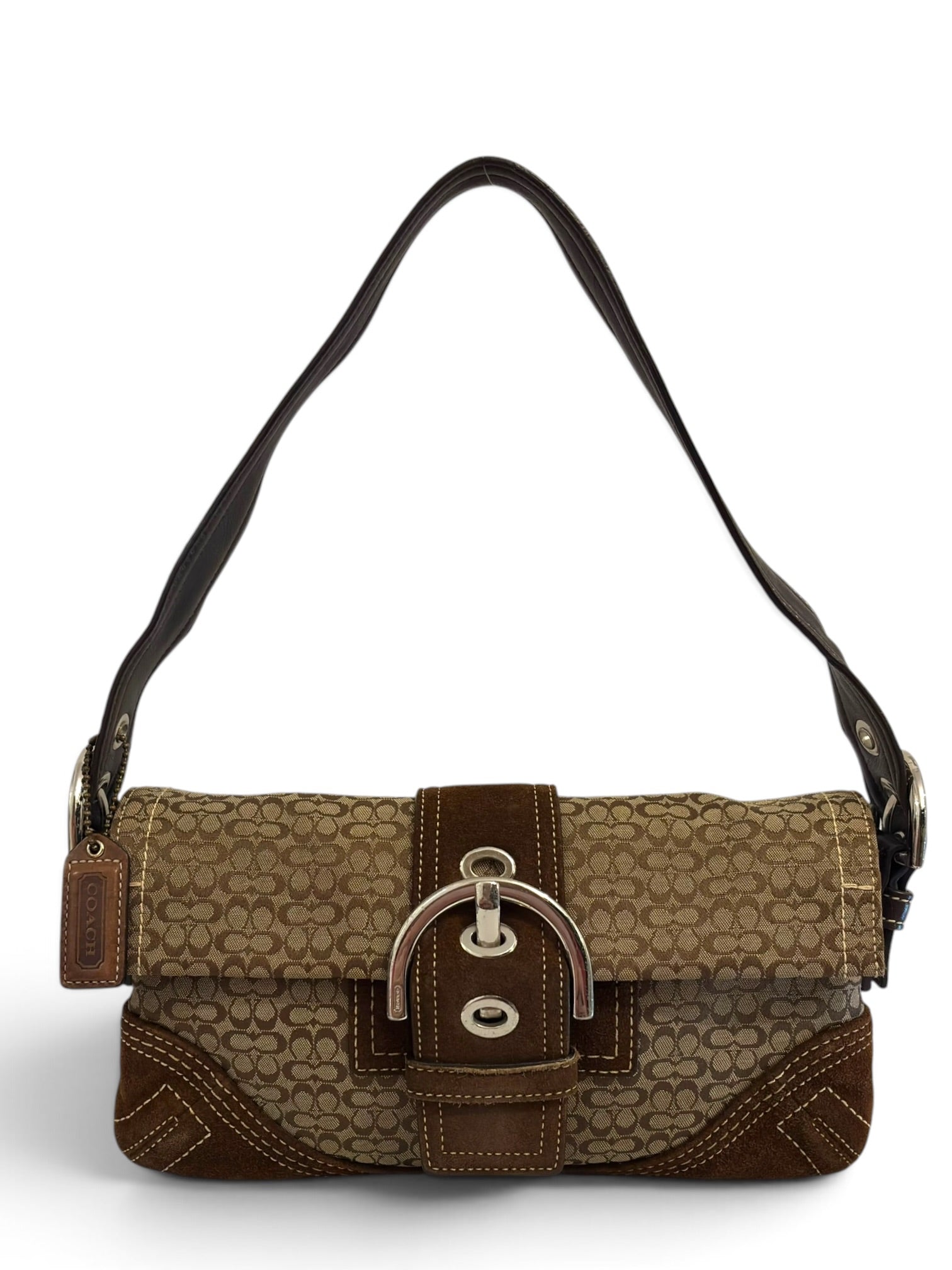 Vintage Coach Soho Bag Flap Signature Brown Shoulder Bag C05Q-3628