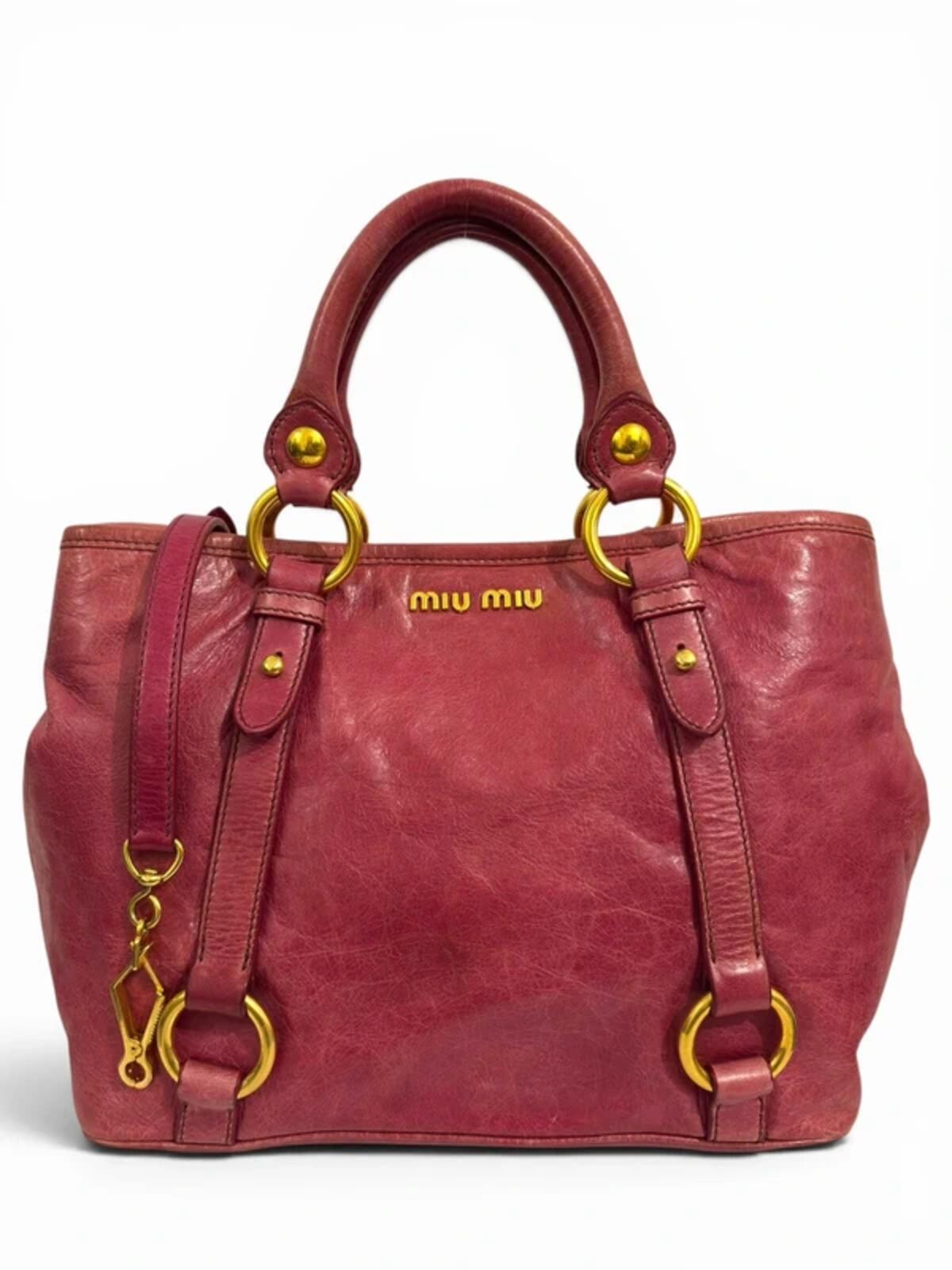 Miu Miu Pink Fuchsia Vitello Lux Leather 2-Way Shine Crossbody / Tote Shoulder Bag