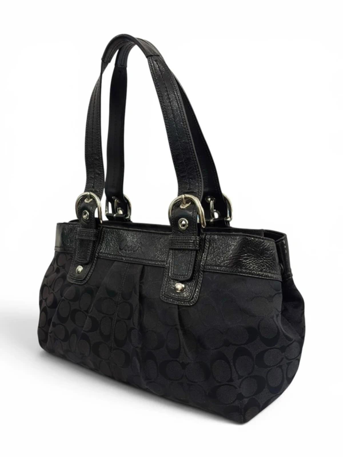 Coach Black Soho Signature Pleated Canvas & Patent Leather Vintage F13742 Tote Shoulder Bag