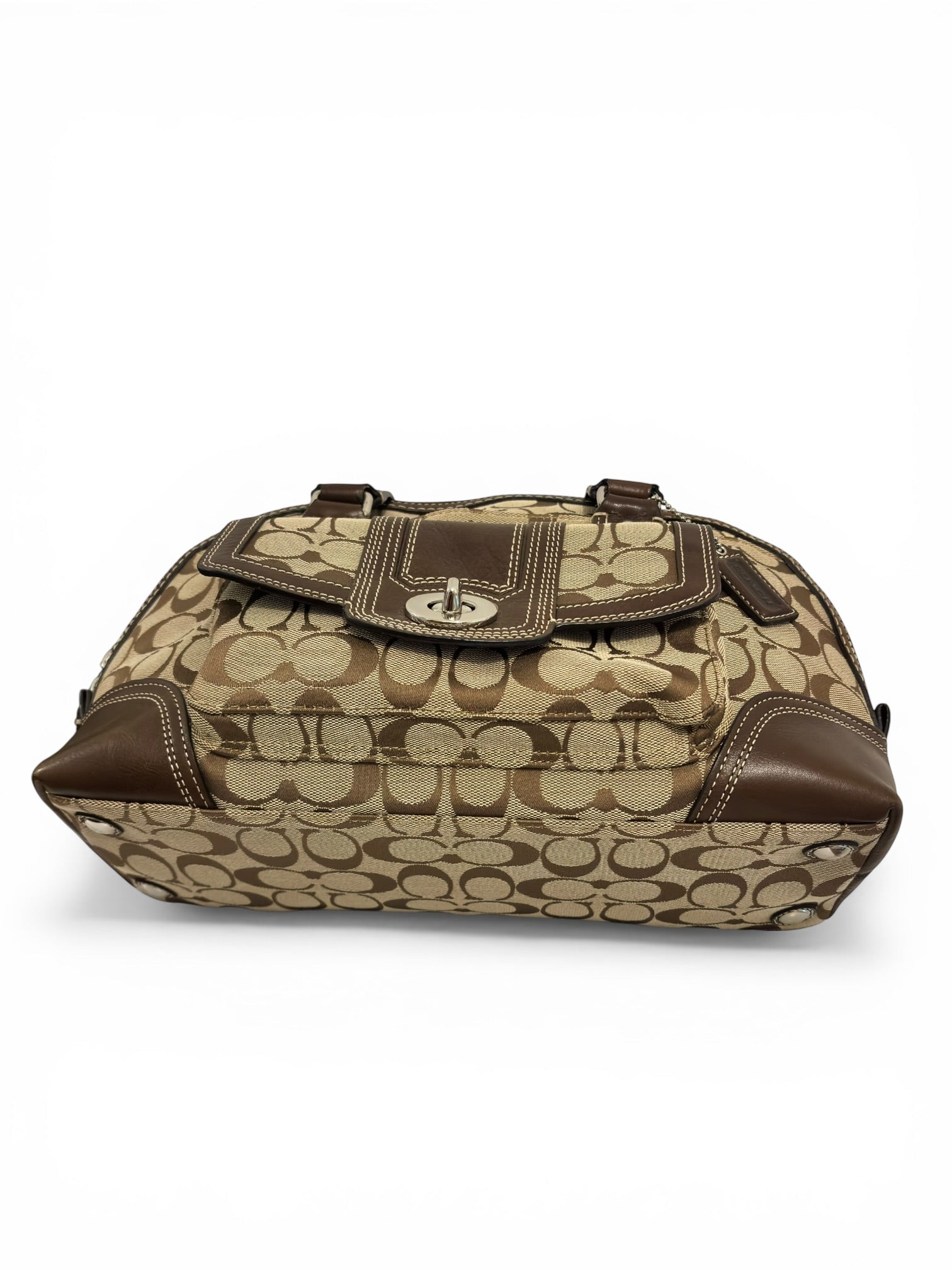 Coach Brown Signature Hamptons Canvas & Leather Dome Shoulder Bag