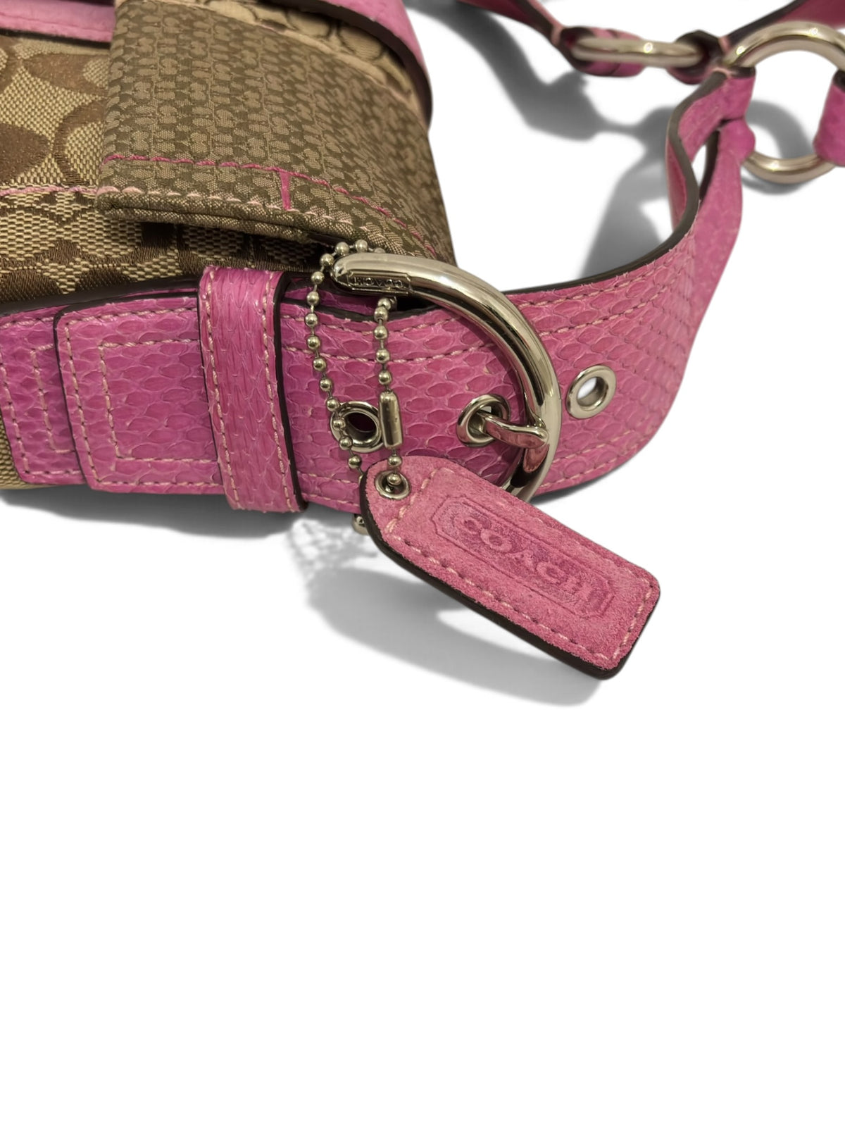 Vintage Coach 3689 Soho Patchwork Shoulder Bag Pink Python Trim
