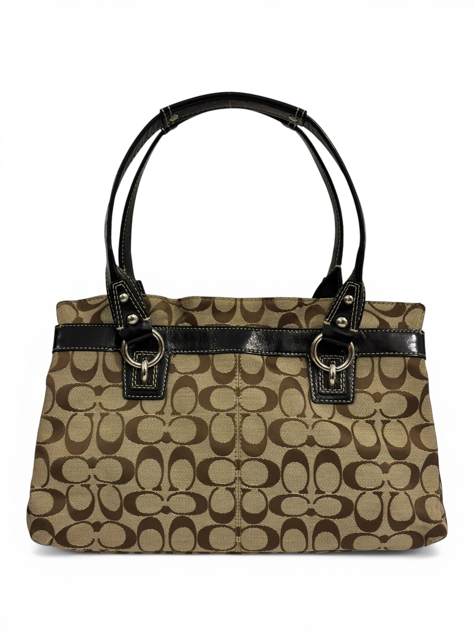 Coach 'Penelope' Signature Brown Canvas & Patent Leather Vintage Shoulder Bag