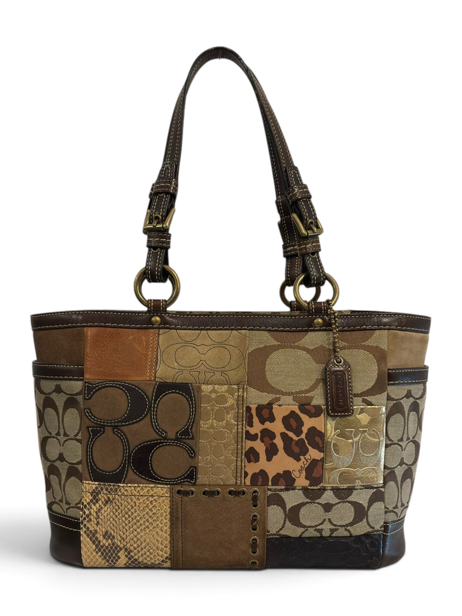 Vintage Coach Patchwork Brown Cheetah Animal
Print Gallery Tote Shoulder Bag