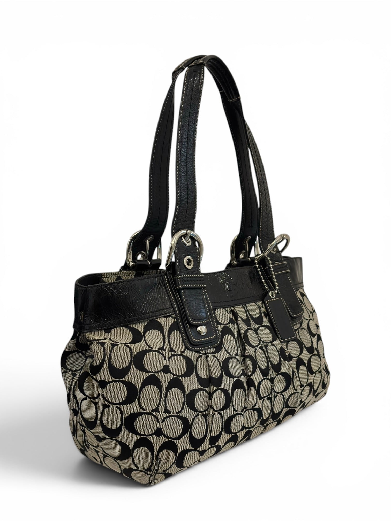 Vintage Coach Soho Signature Bag Pleated Black & Grey Tote Shoulder Bag