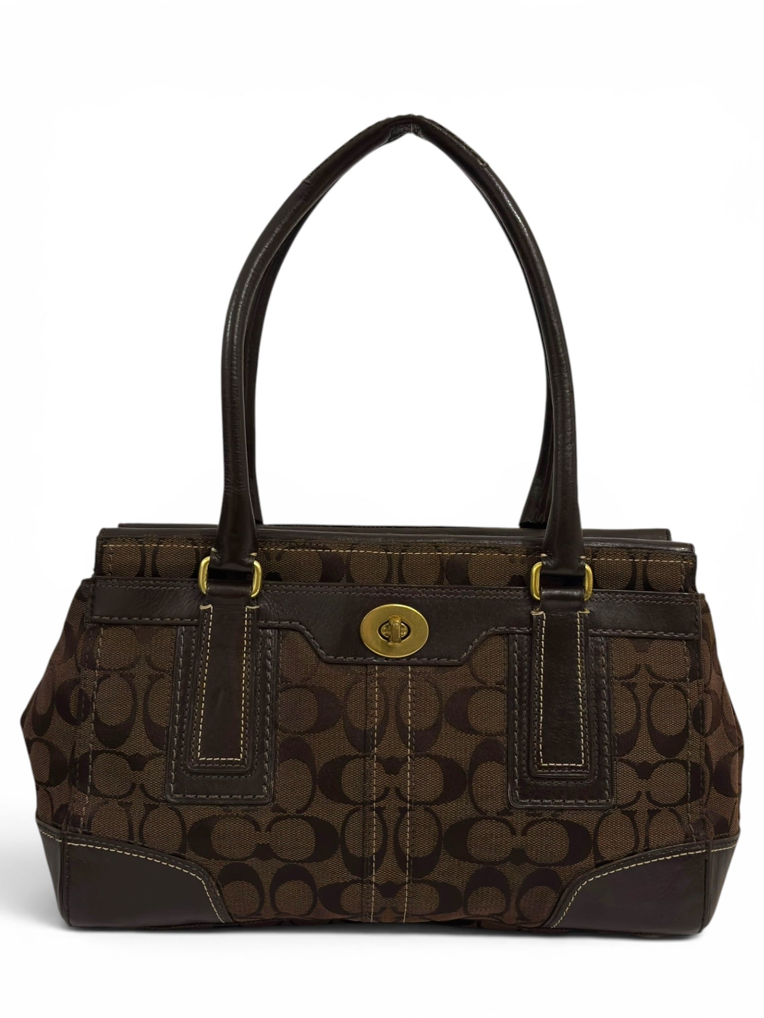 Coach Chocolate Dark Brown Hamptons Signature
Turnlock Vintage Tote 11062 Shoulder Bag