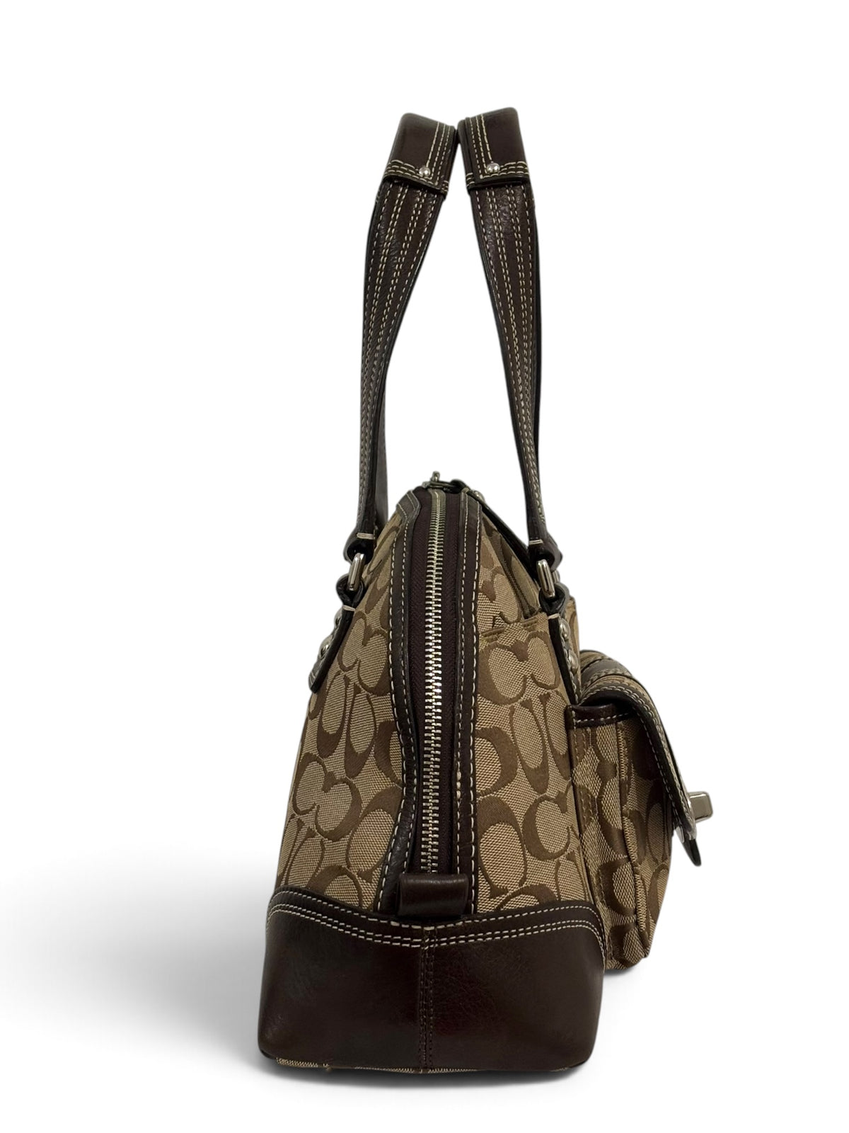Vintage Coach Hamptons Bag F13977 Turnlock In Signature Brown