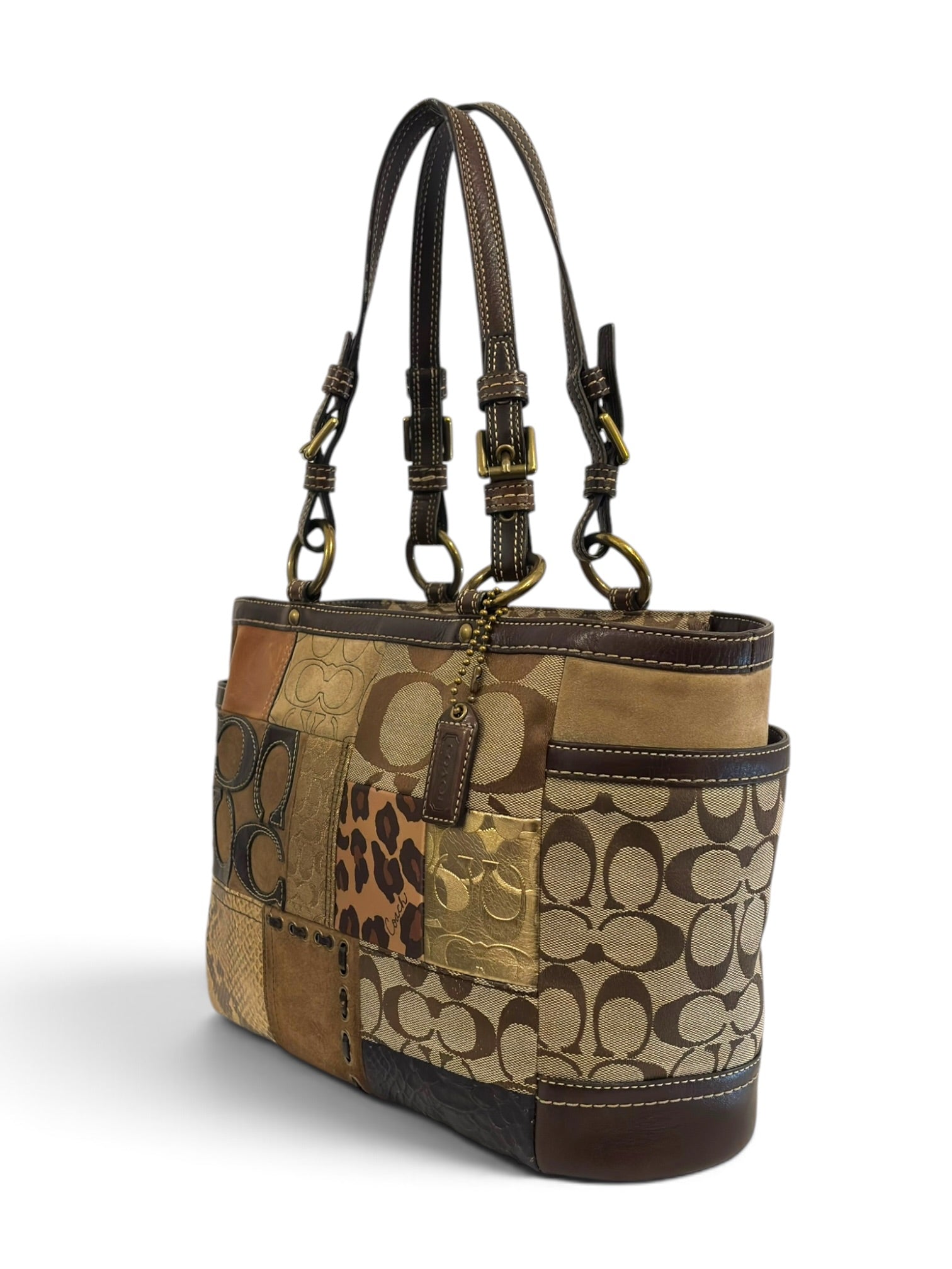 Vintage Coach Patchwork Brown Cheetah Animal
Print Gallery Tote Shoulder Bag