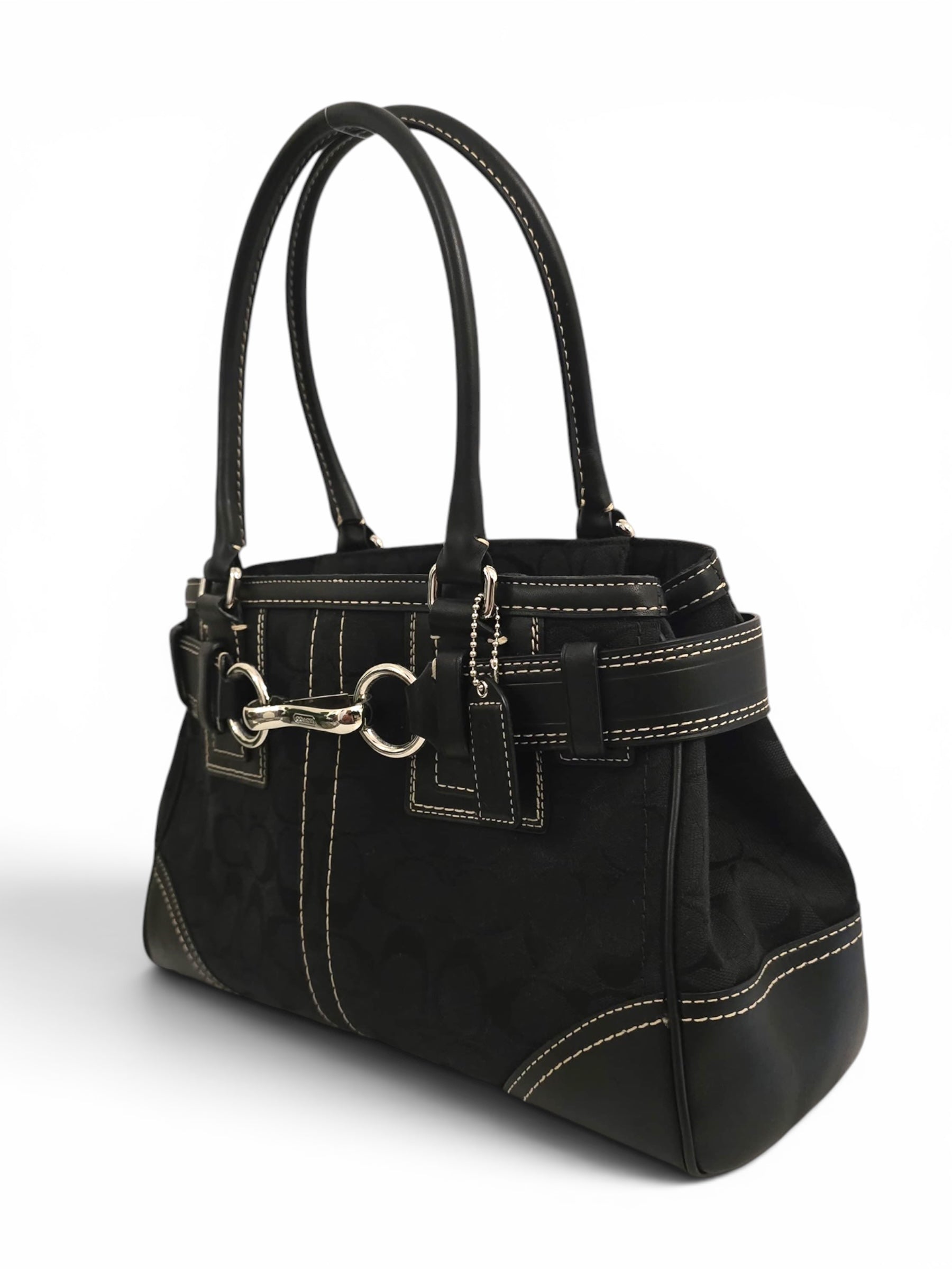 Vintage Coach Black Hampton Canvas Clip Tassel
Belted Tote Shoulder Bag F10245