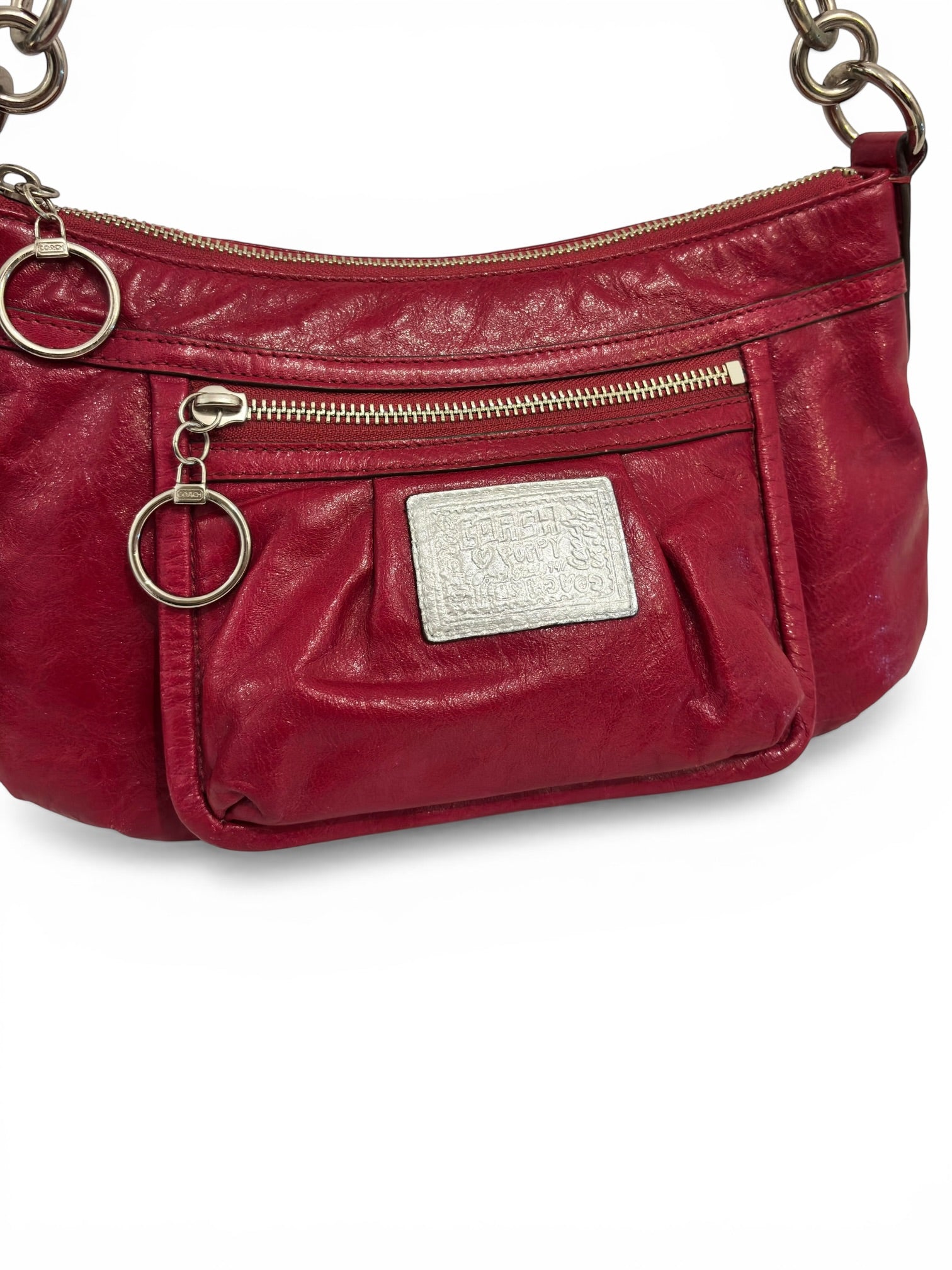 Coach 2000's Baguette Hot Pink Poppy Patent Leather Vintage Shoulder Bag
