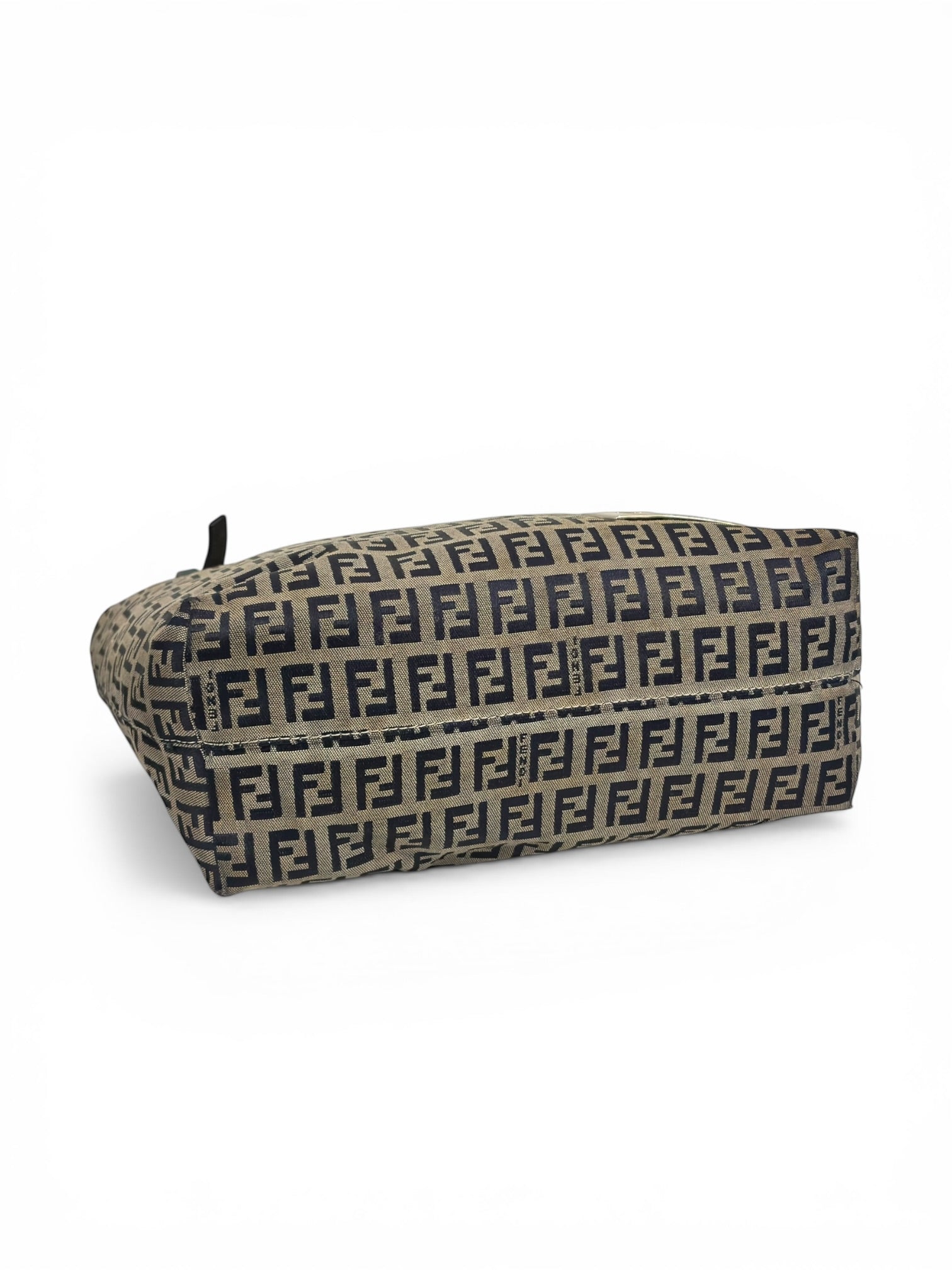 Fendi Zucchino Vitello Brown Grey Navy Monogram Zucca Vintage Tote Shoulder Bag