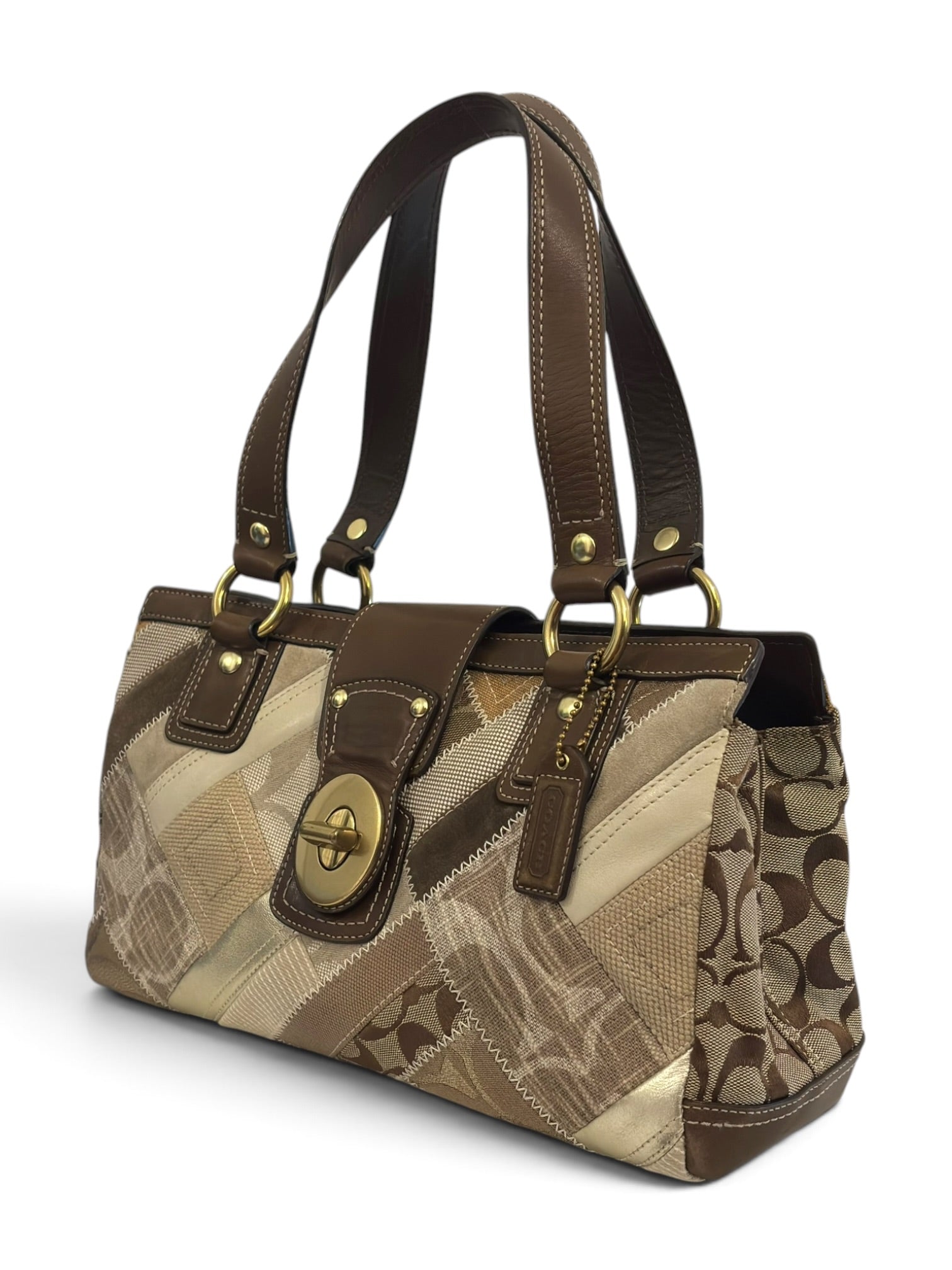 Vintage Coach Patchwork Bag Brown Signature
Canvas Leather Shoulder Tote B0893-12521
