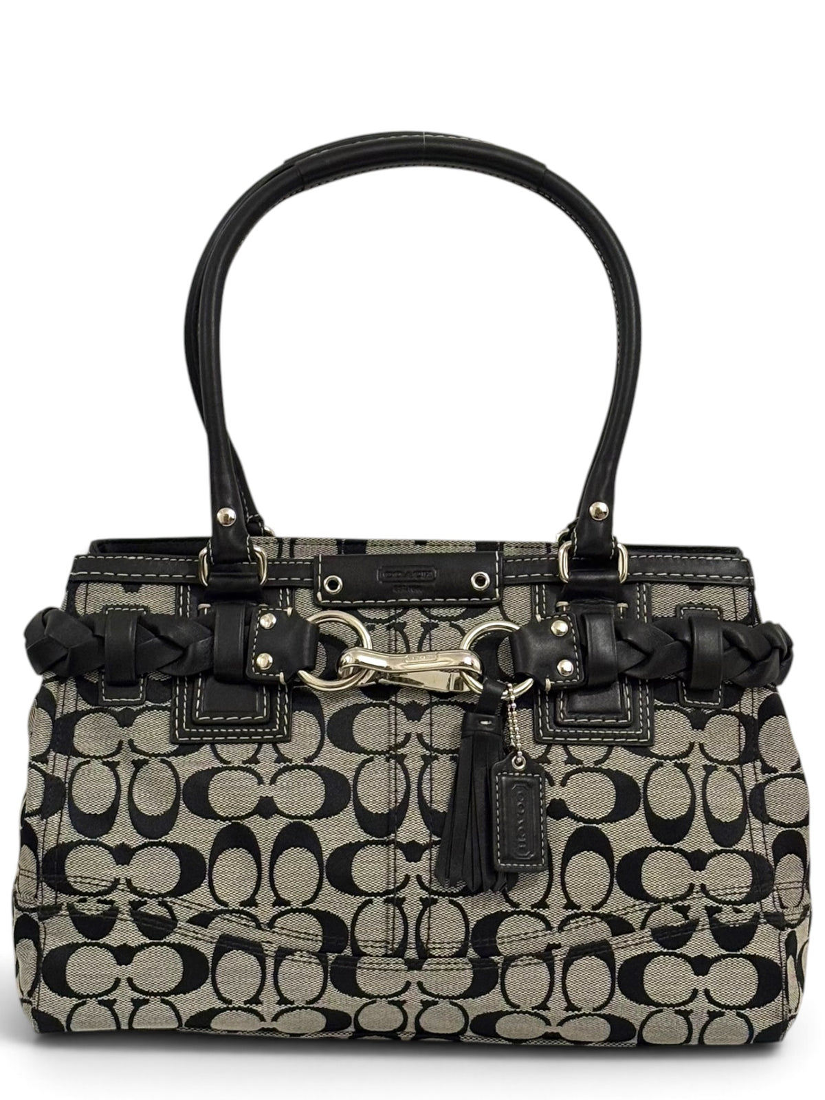 Vintage Coach Hamptons Bag F15665 Signature Braided Black Grey Tote