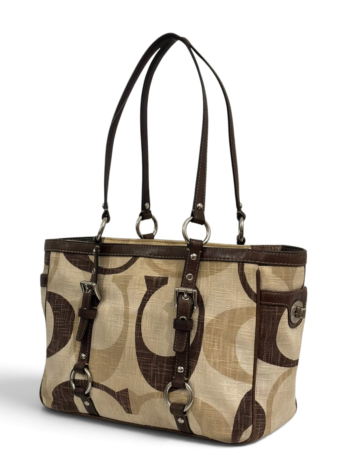 Vintage Coach Rare bag F13810 Signature Brown & Cream Gallery Tote