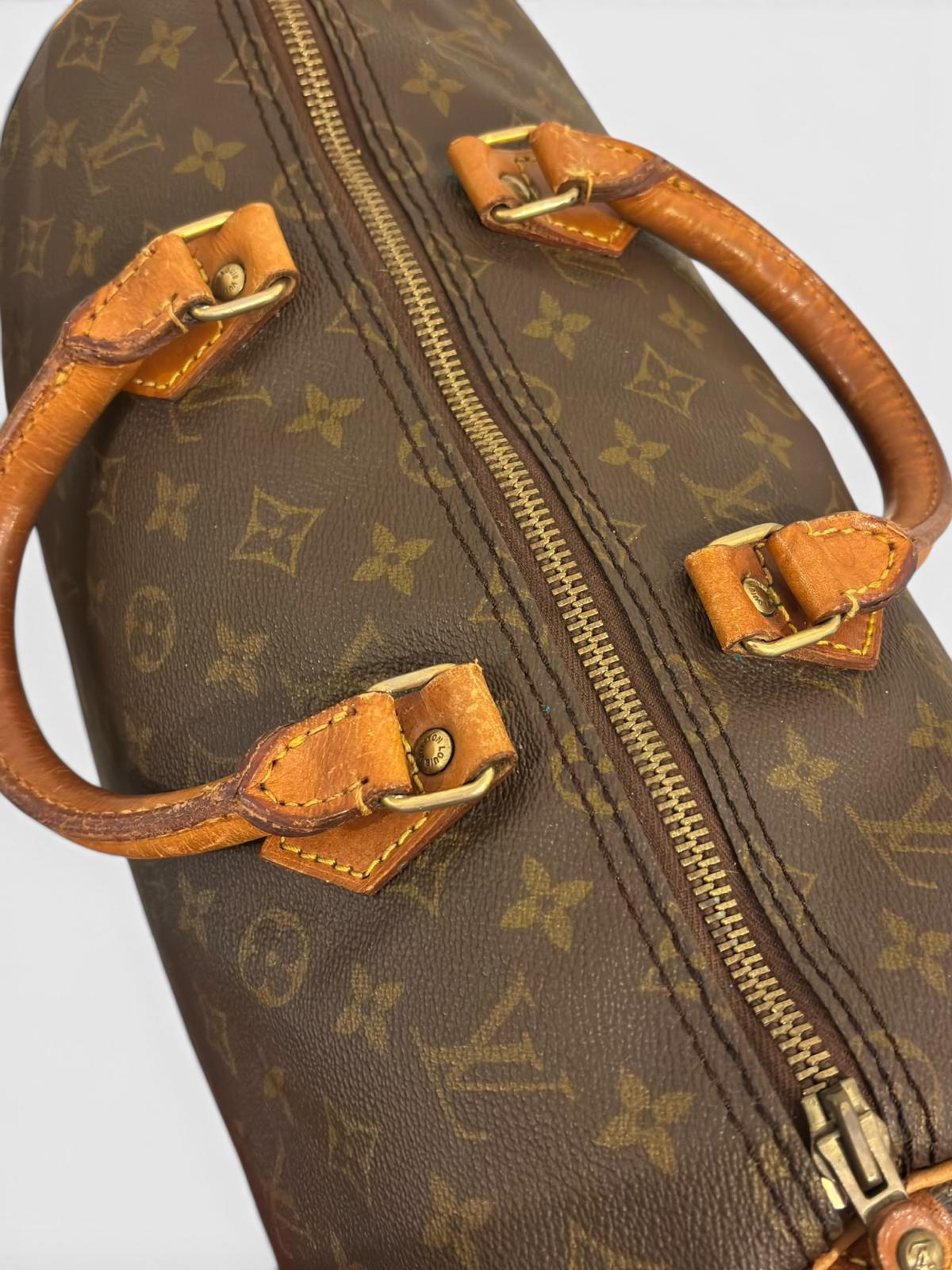 Louis Vuitton Speedy 35 Monogram Canvas & Leather Made In France Top Handle Boston Handbag
