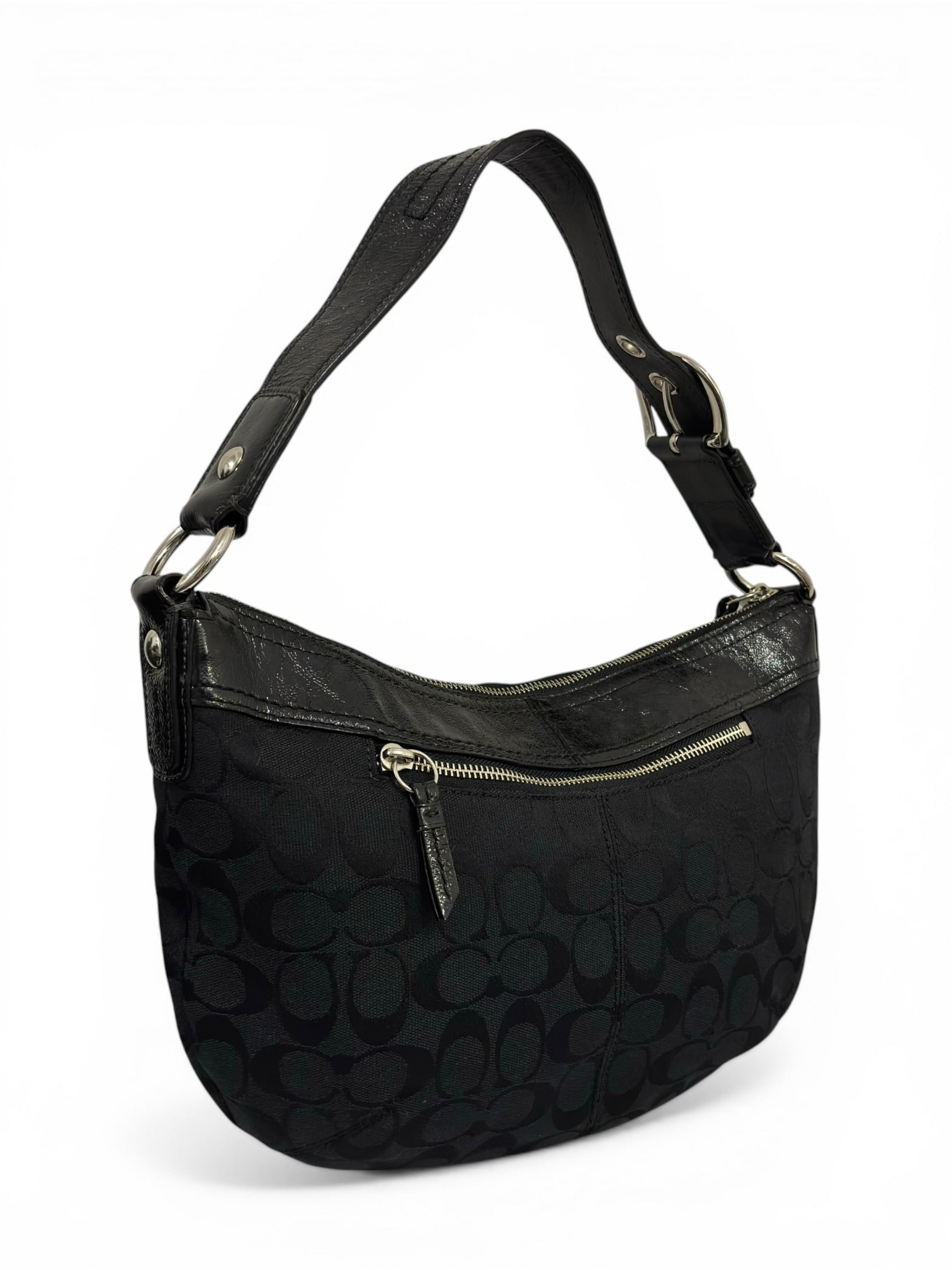 Coach Black Signature Canvas & Patent Leather
Pleated Hobo Shoulder Bag
