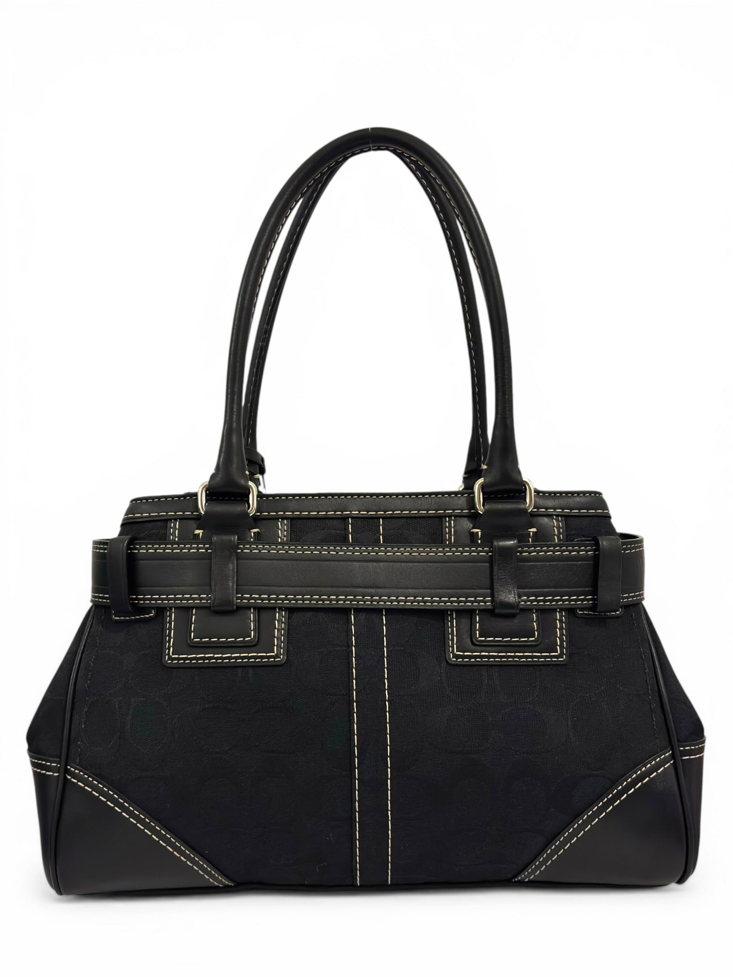 Coach Black Hampton Canvas & Leather Clip Tassel Belted Tote Shoulder Bag