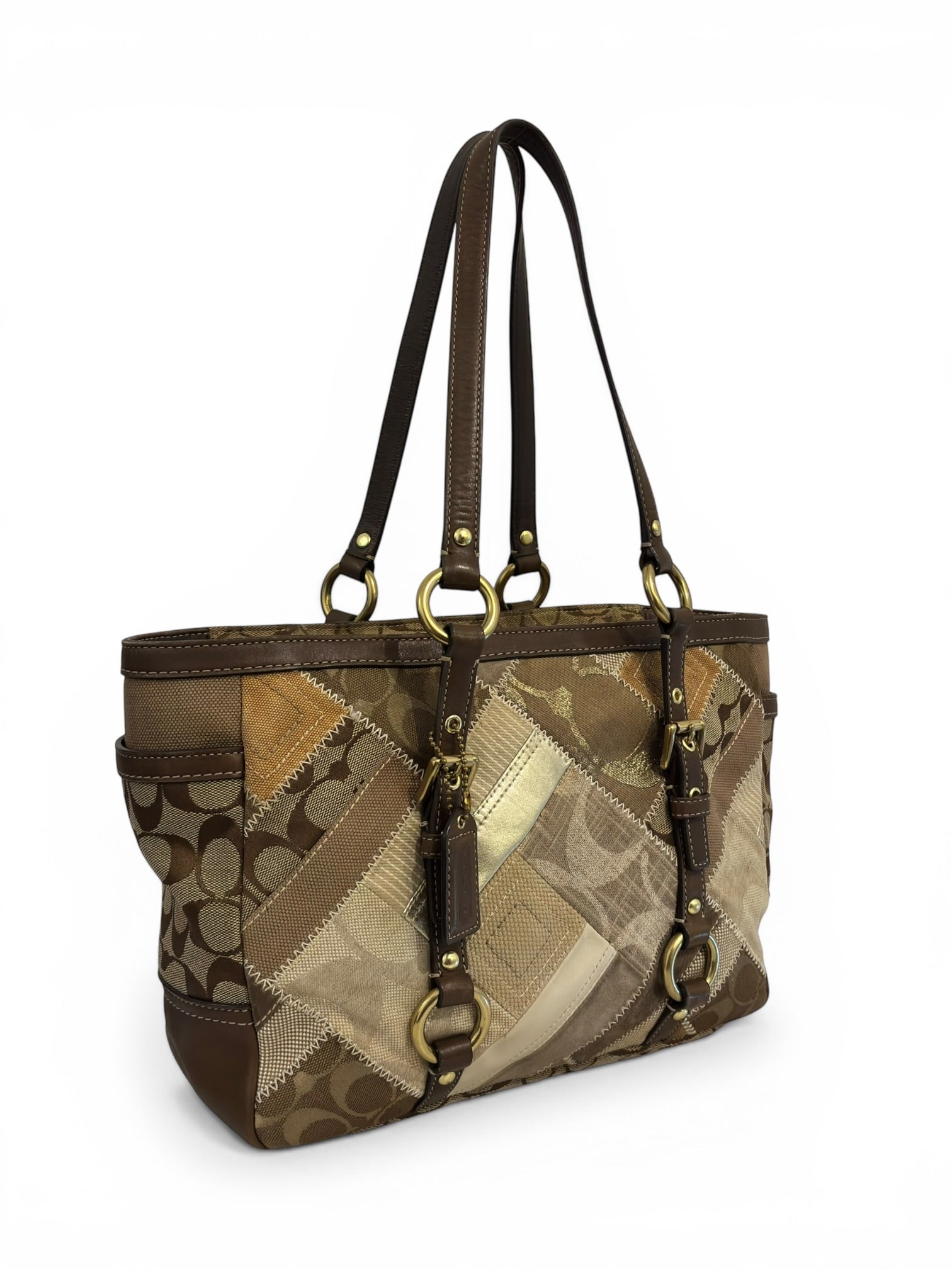 Coach Brown Vintage Patchwork Suede Leather Canvas 2000's Tote Shoulder Bag