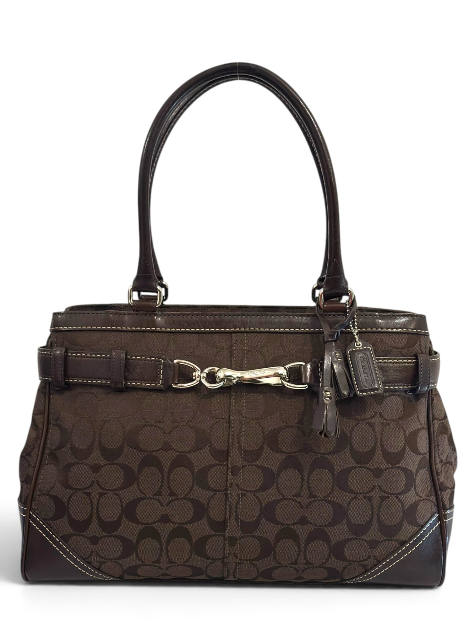Vintage Coach Hamptons Bag Chocolate Brown Signature Canvas Shoulder Tote E05J-8K07