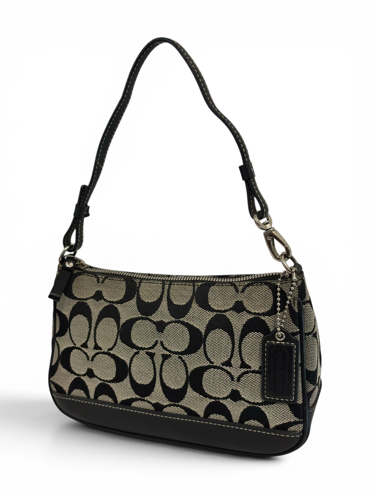 Coach Demi Signature Black / Grey Mini Canvas & leather Vintage Shoulder Bag
