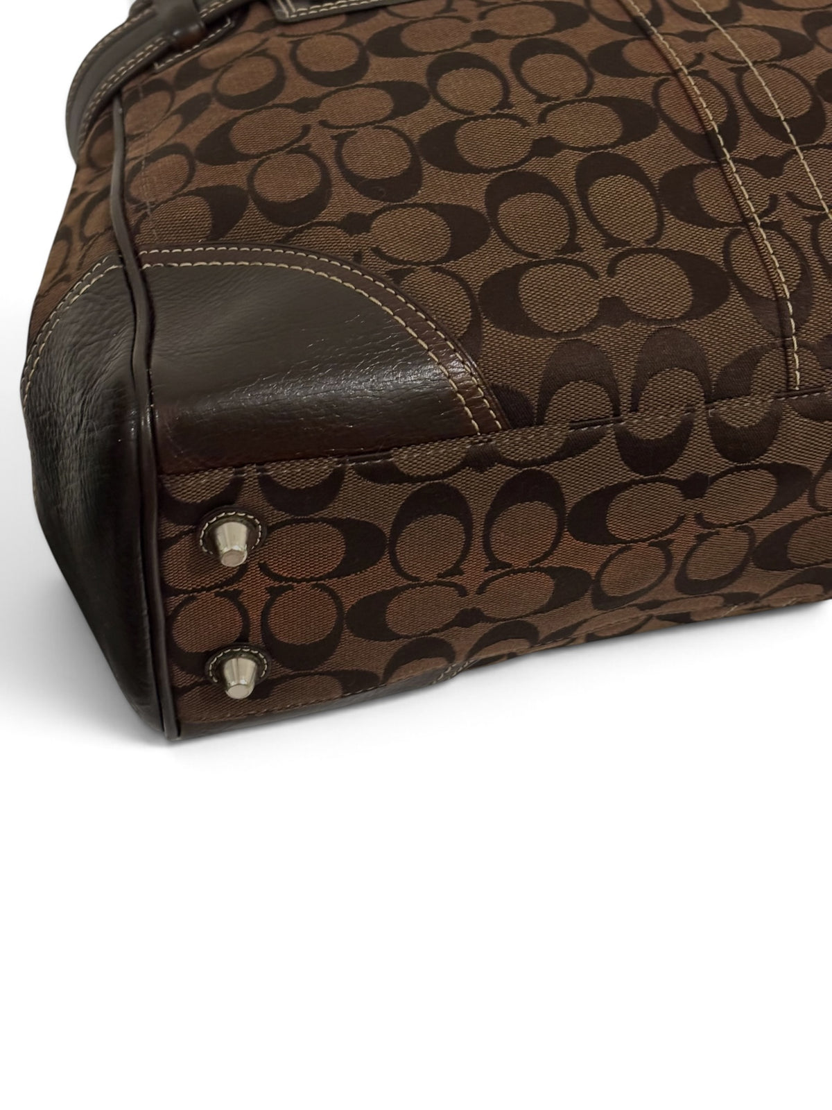 Vintage Coach Hamptons Bag F10246 Signature Chocolate Brown Clip Tote
