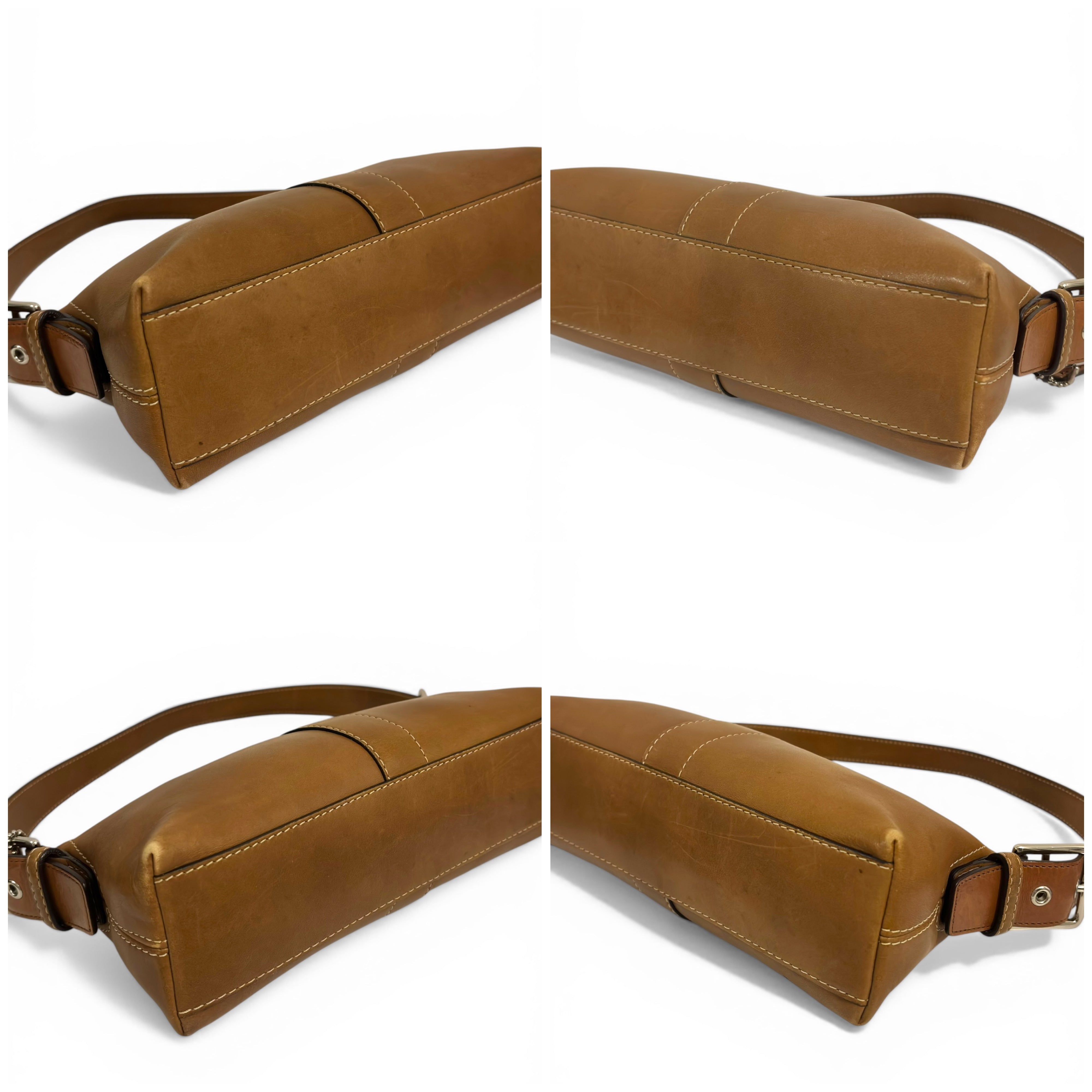 Coach Brown Tan Soft Leather East West Mini
Baguette Hobo Shoulder Bag
