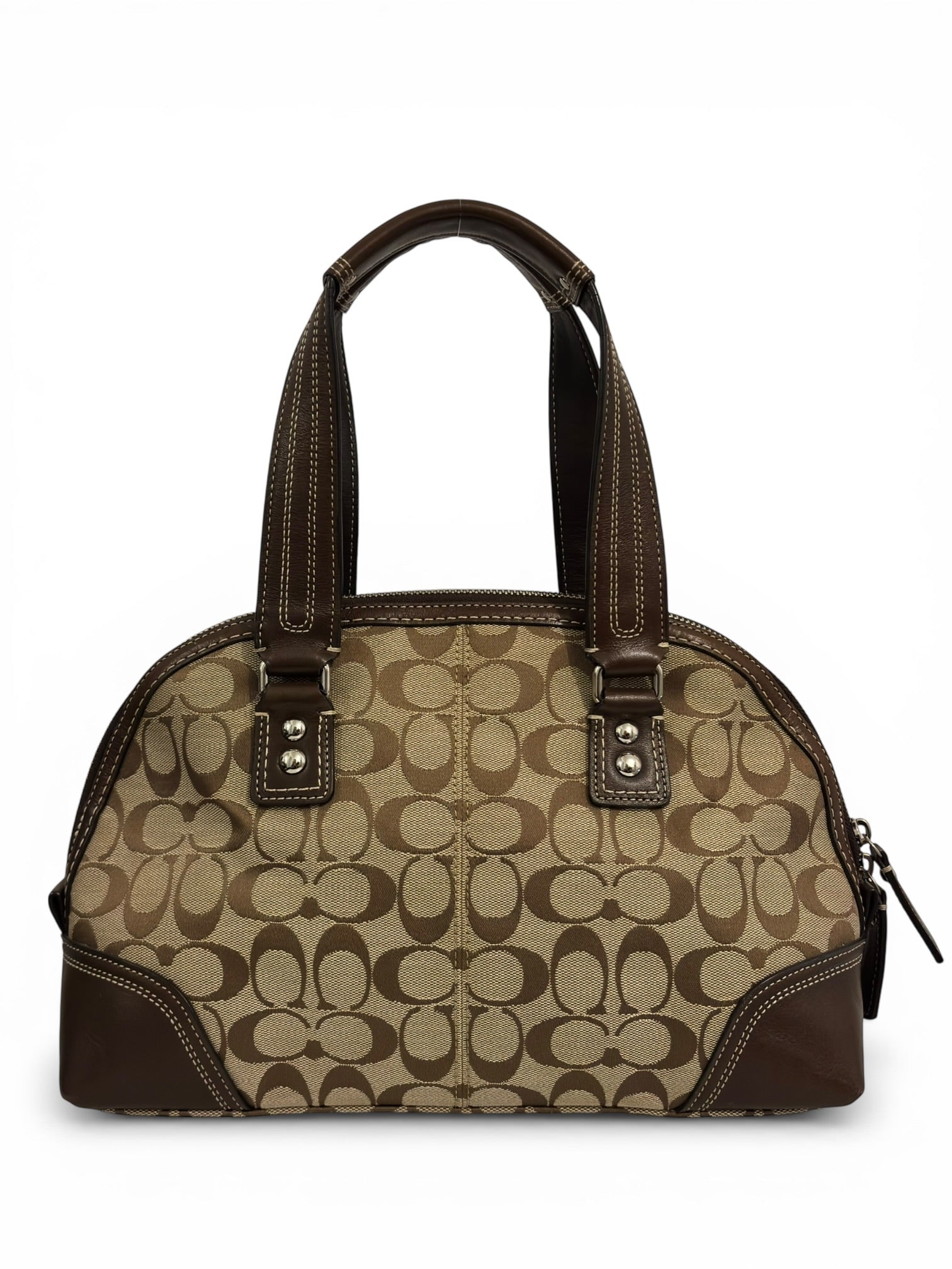 Coach Brown Signature Hamptons Canvas & Leather Dome Shoulder Bag