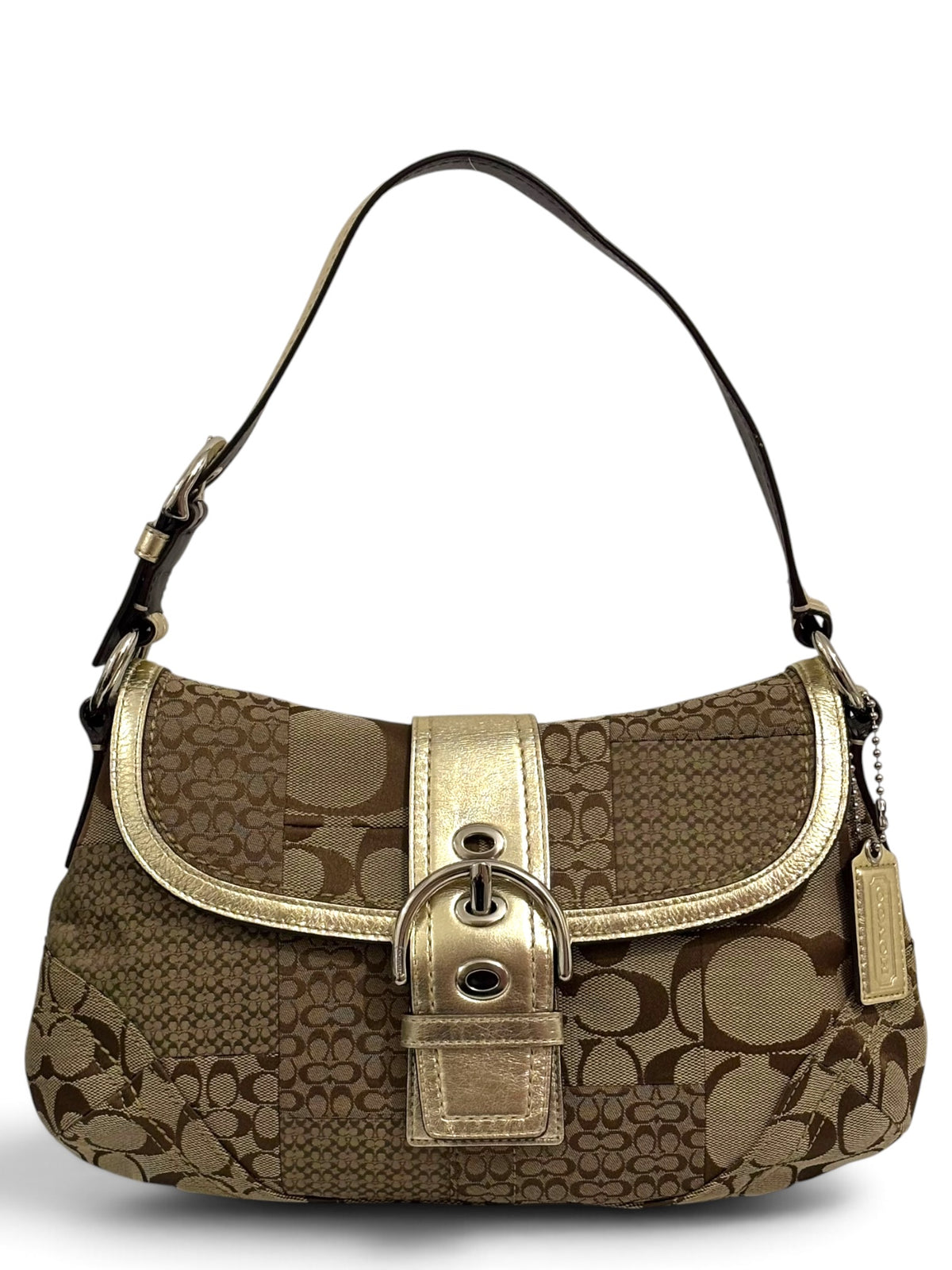 Vintage Coach Soho Bag F12316 Patchwork Signature Hobo In Brown & Gold