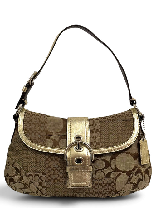 Vintage Coach Soho Bag F12316 Patchwork Signature Hobo In Brown & Gold