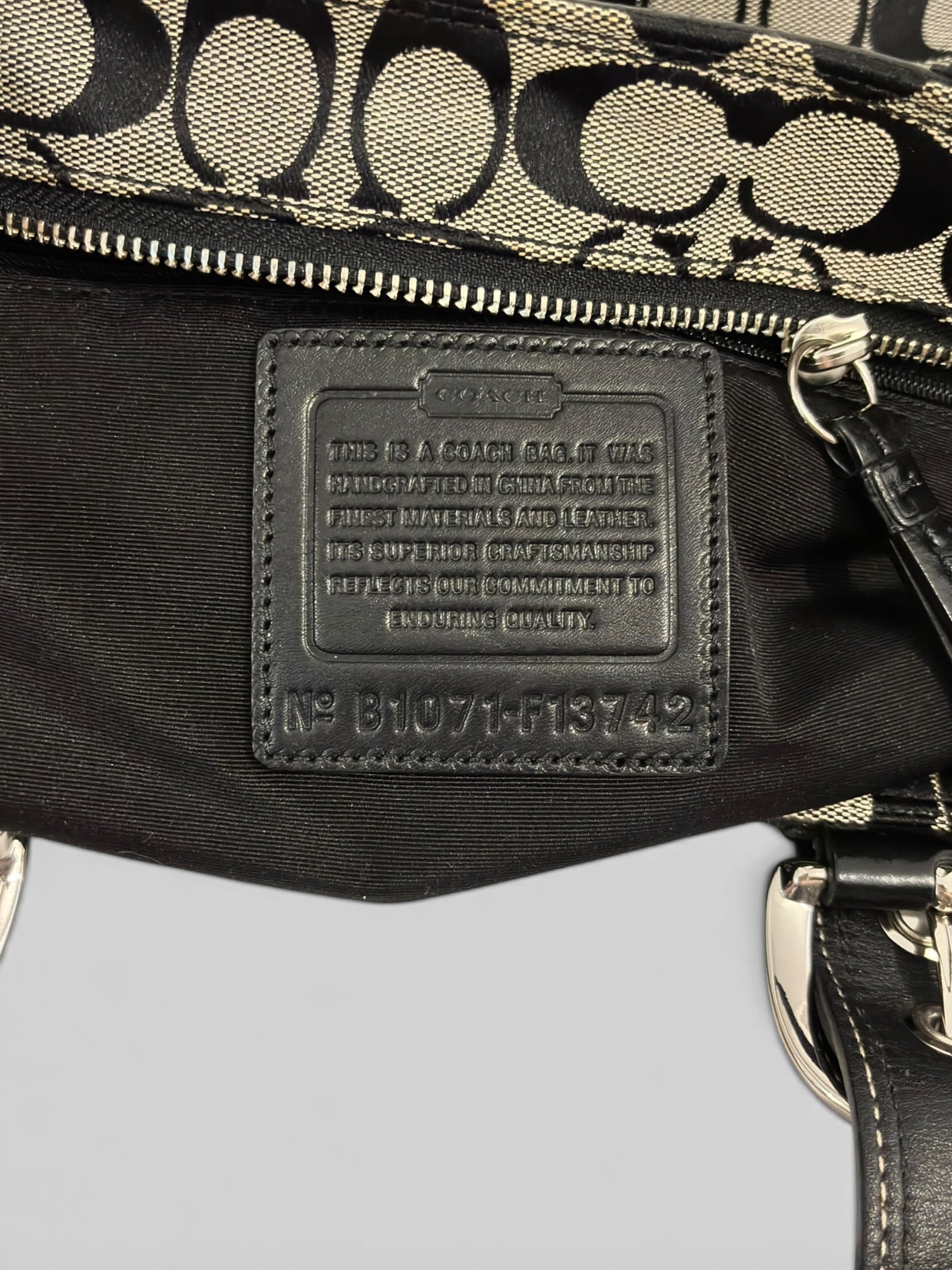 Coach Black & grey Soho Signature Pleated Canvas & Patent Leather Vintage Tote Shoulder Bag