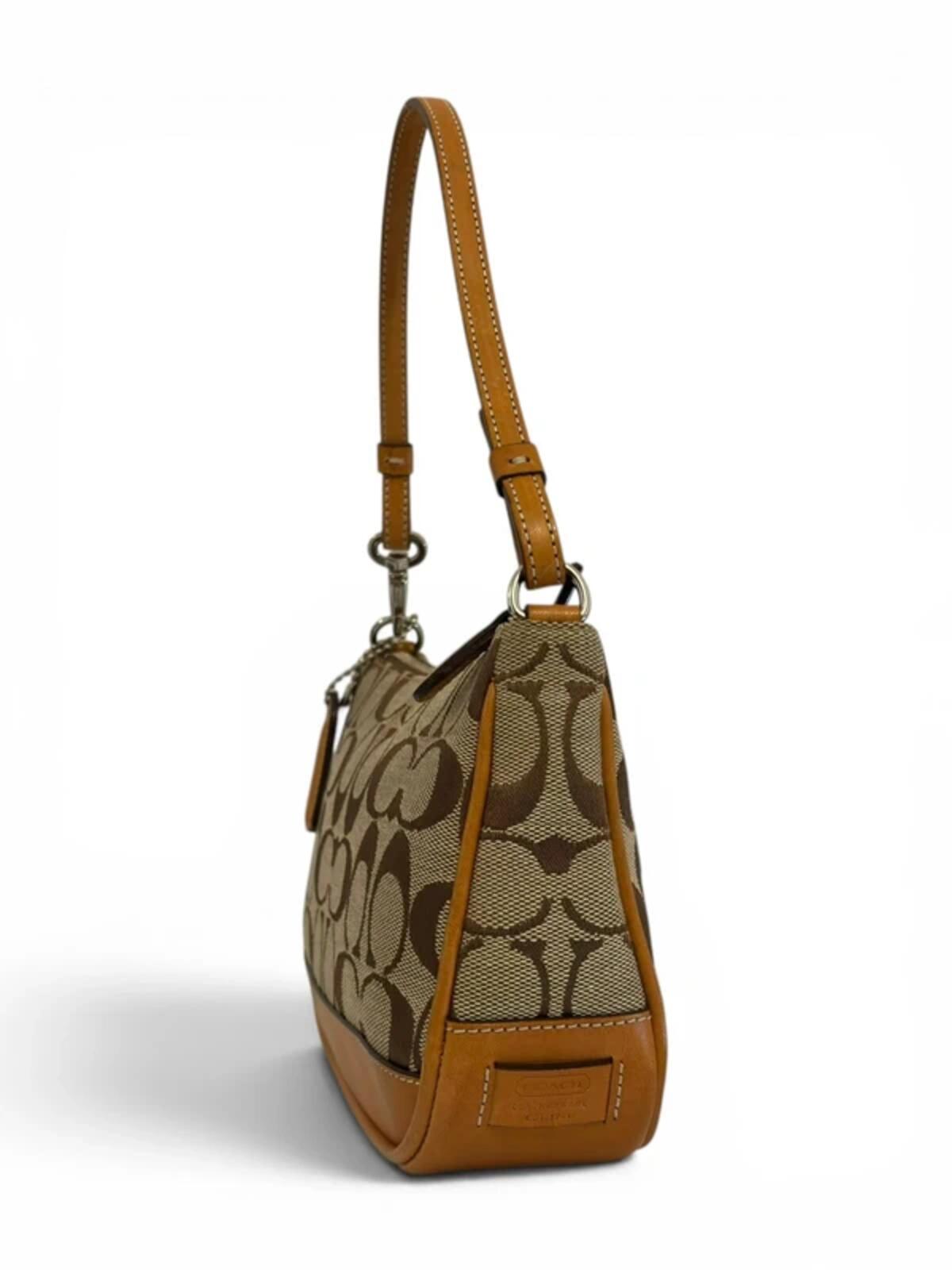 Coach Brown Mini ‘Demi’ Signature Canvas & Leather Pochette Vintage Shoulder Bag