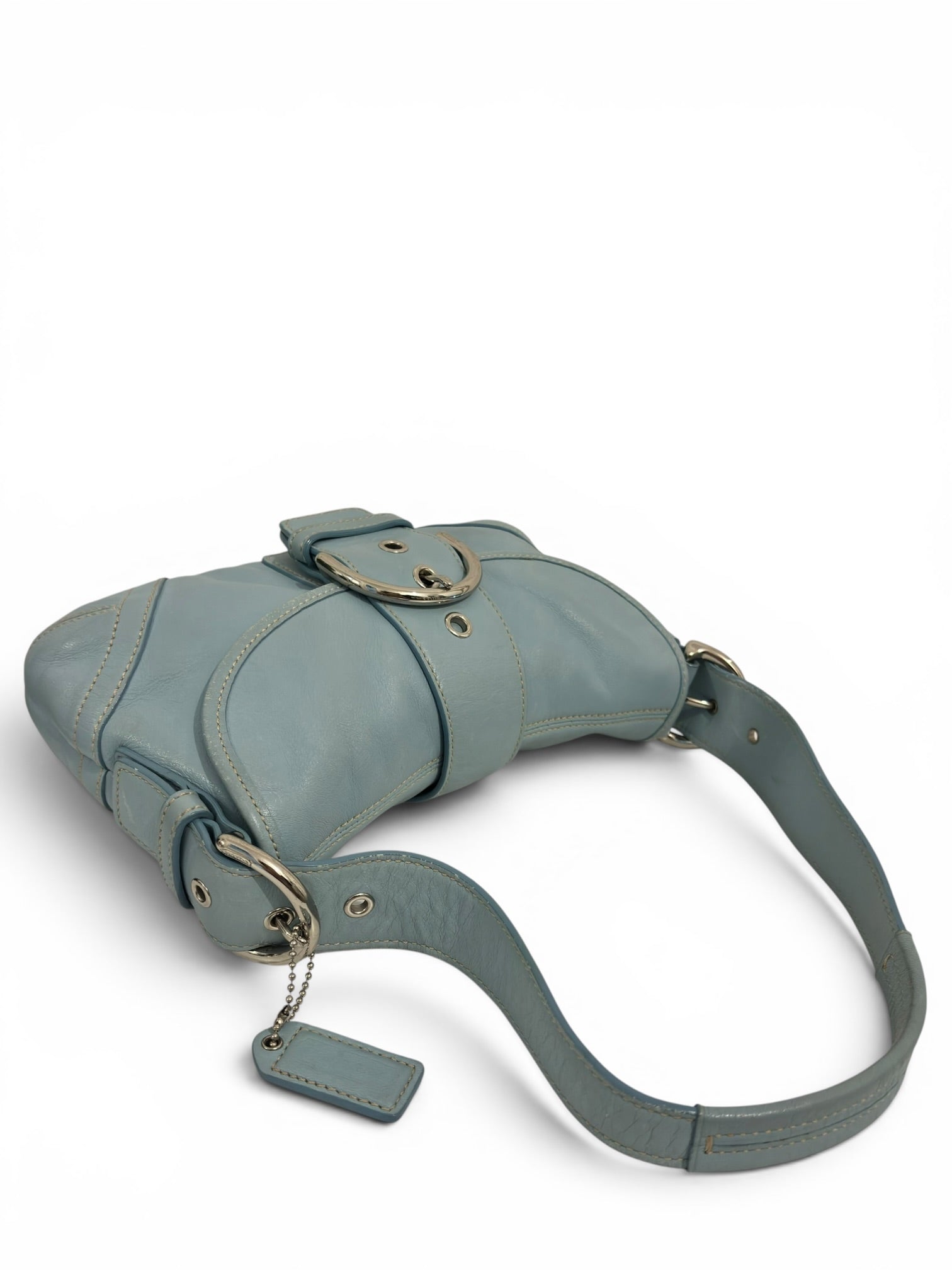 Coach Baby / Sky Blue Soft Leather Soho Buckle
Flap Vintage Hobo Shoulder Bag