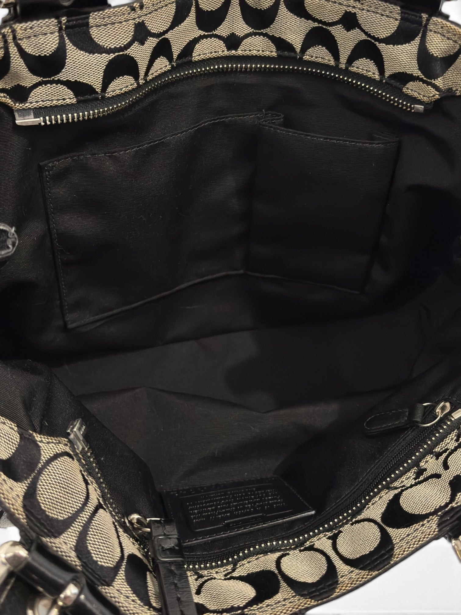 Coach Black & grey Soho Signature Pleated Canvas & Patent Leather Vintage Tote Shoulder Bag