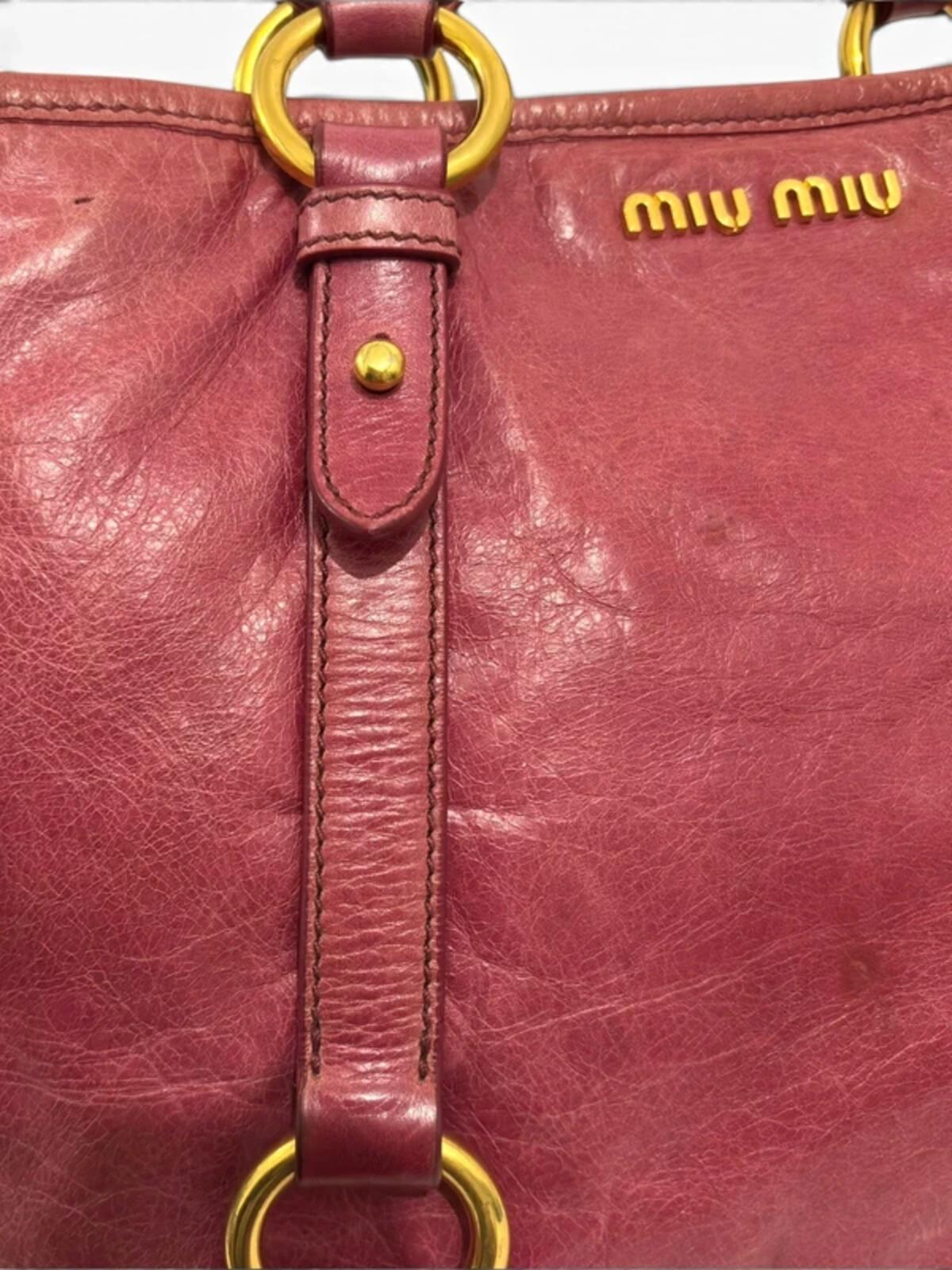Miu Miu Pink Fuchsia Vitello Lux Leather 2-Way Shine Crossbody / Tote Shoulder Bag