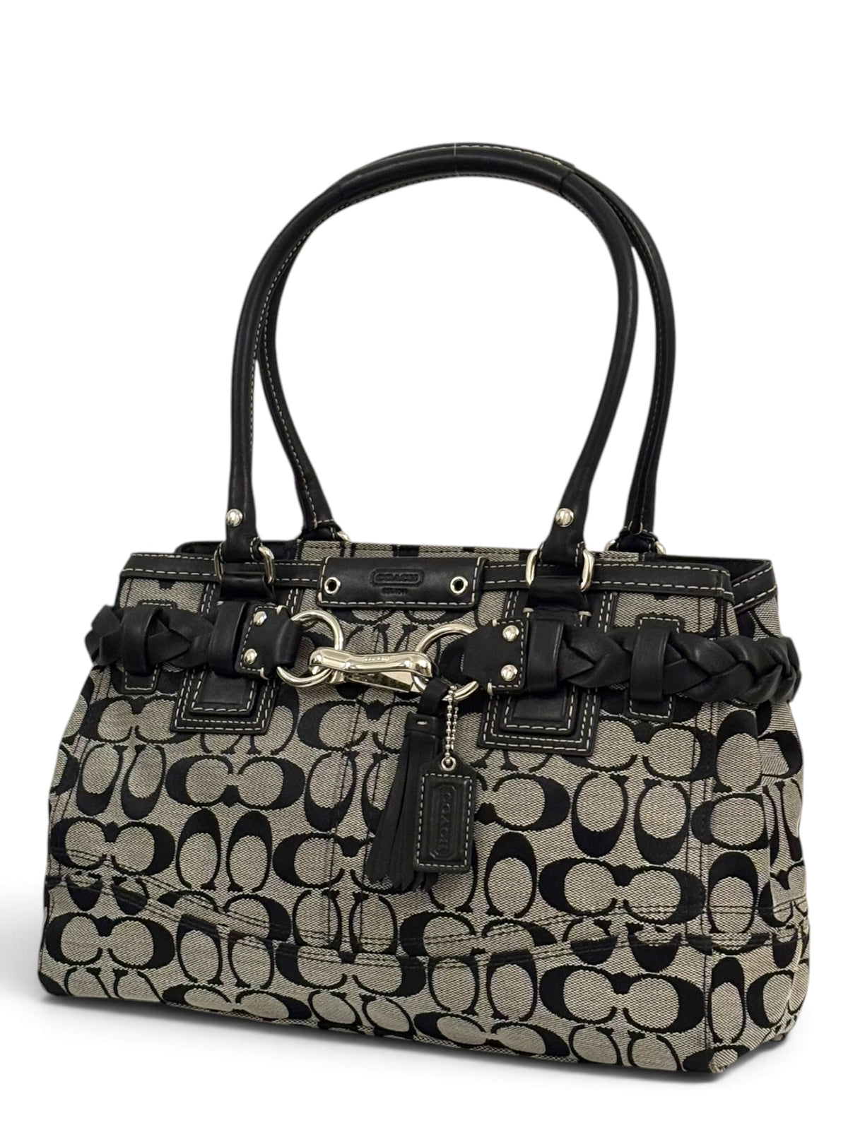 Vintage Coach Hamptons Bag F15665 Signature Braided Black Grey Tote