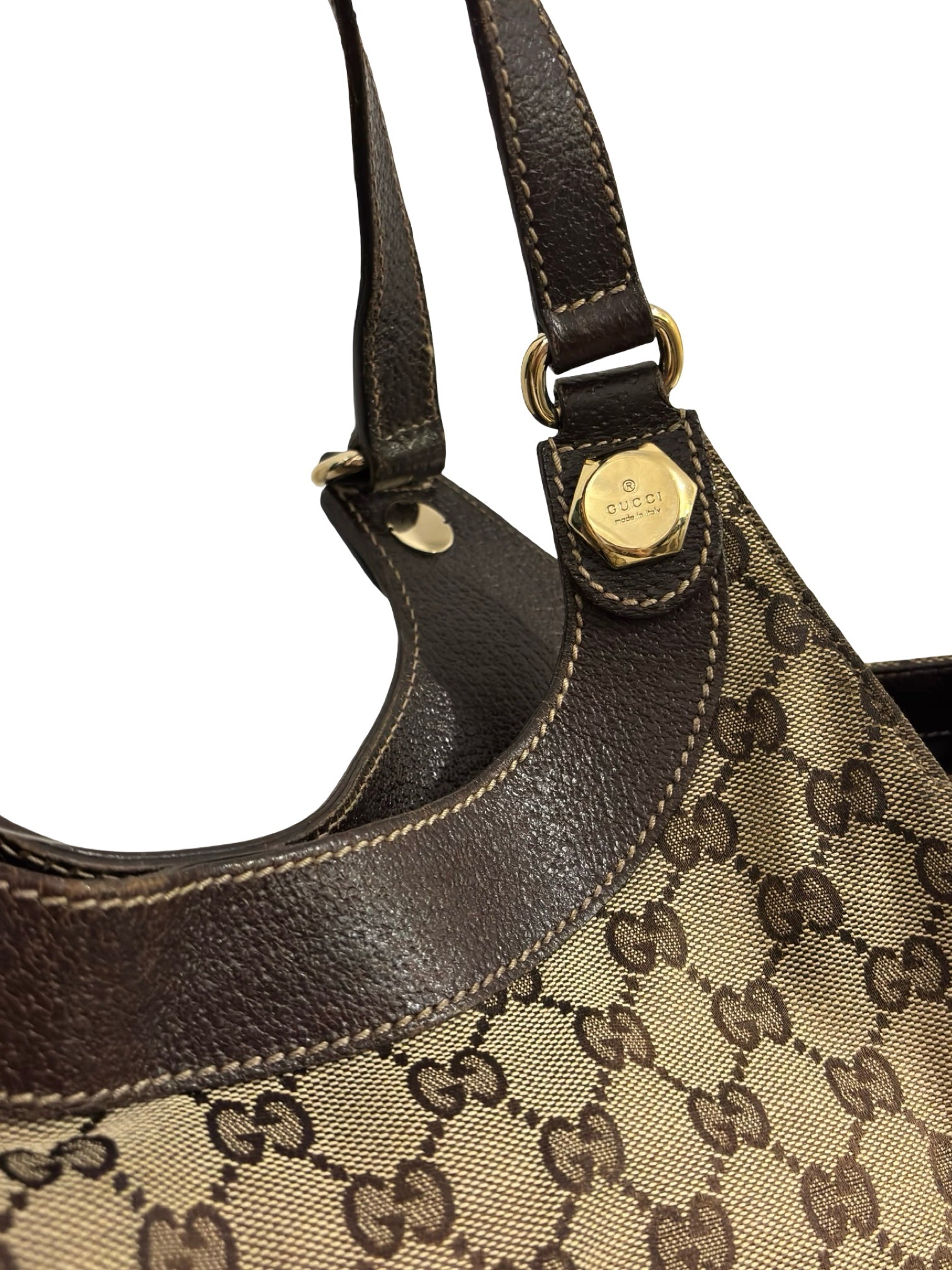 Gucci Brown / Beige Canvas & Leather Charmy Vintage Tote Shoulder Bag