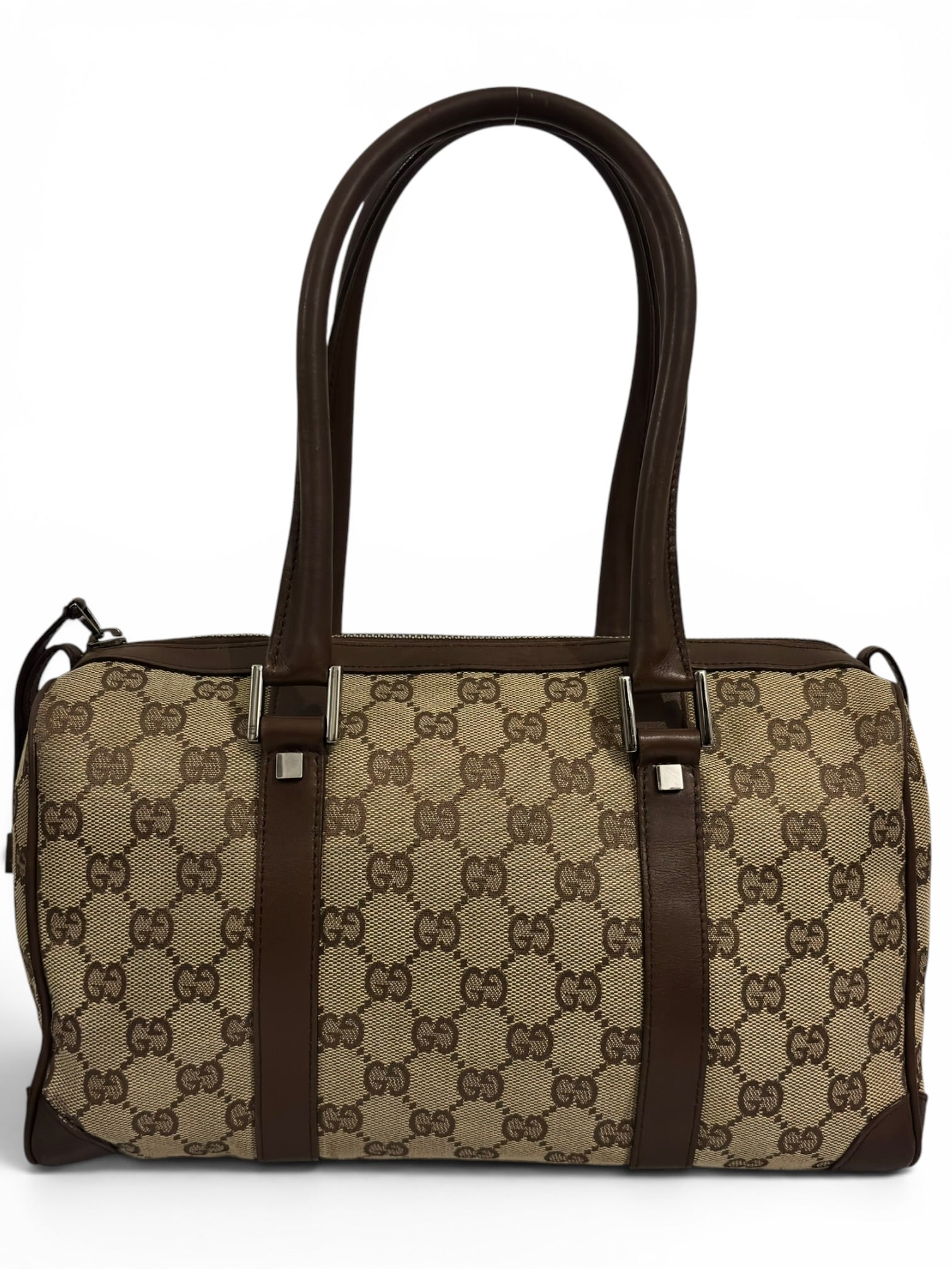 Gucci GG Supreme Beige / Ebony Brown Canvas & Leather Vintage Joy Boston Shoulder Bag